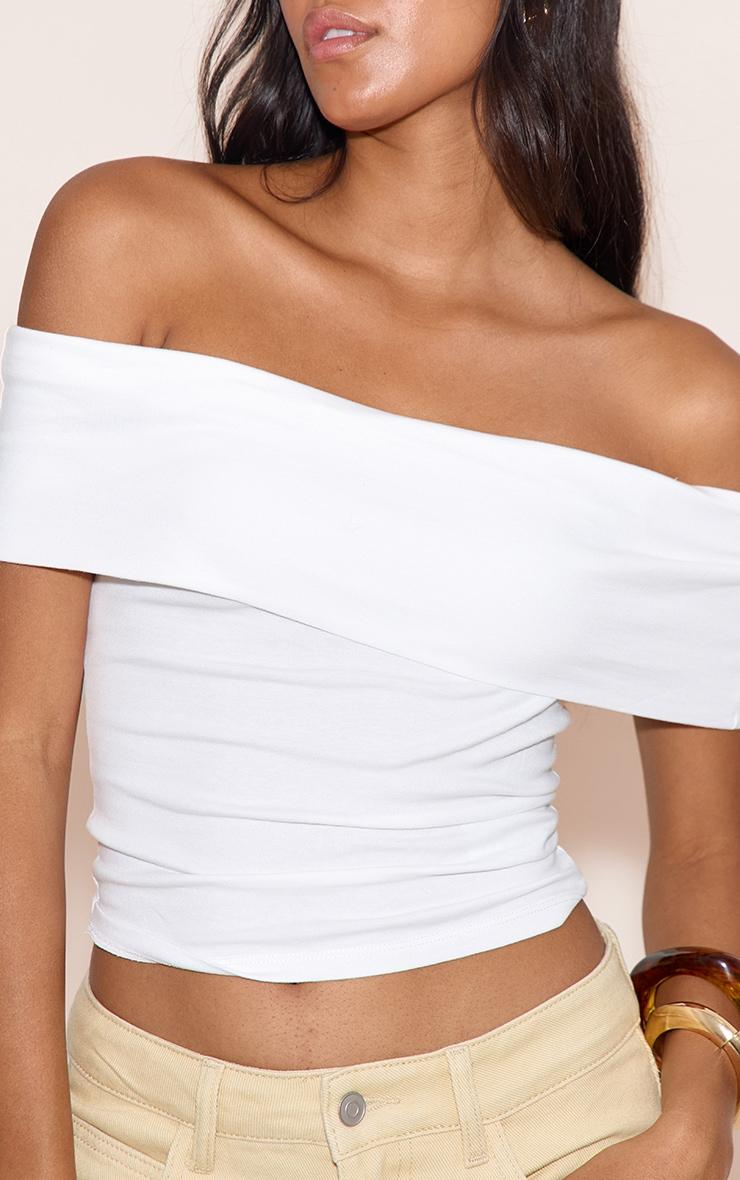 White Soft Cotton Bardot Top Product Image