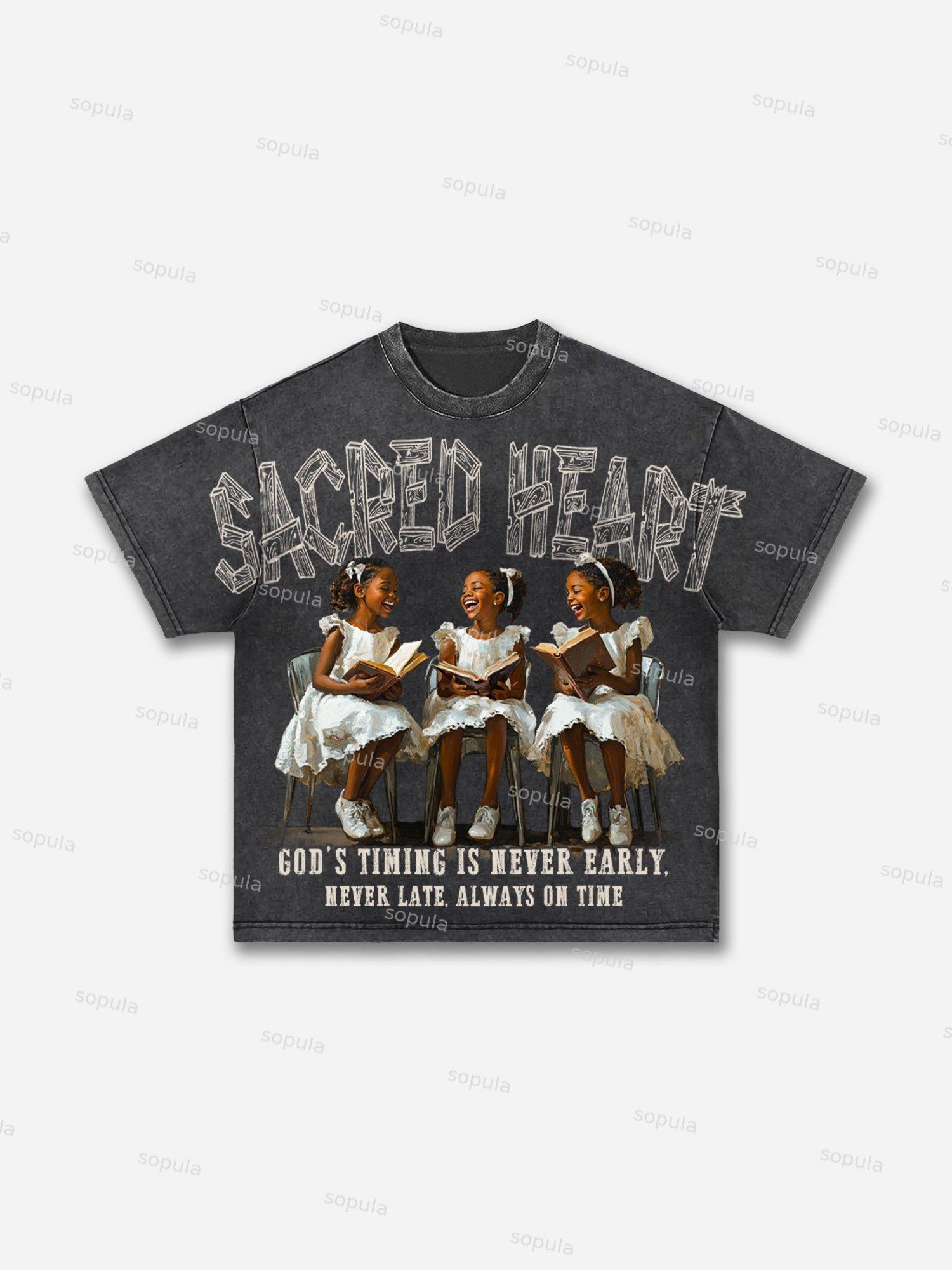 Jesus Sacred Heart Retro Graphic Acid Wash T-shirt Product Image