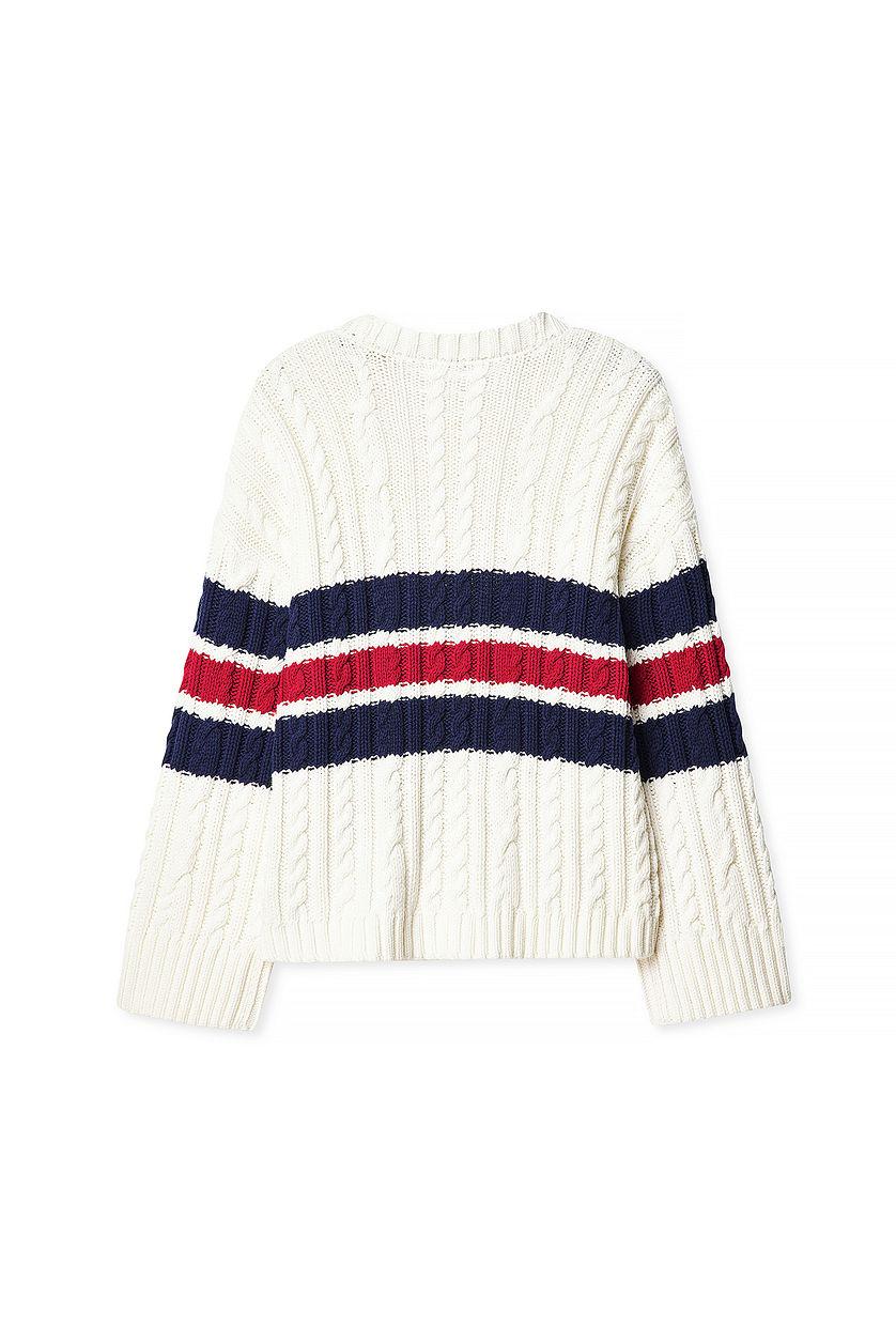 Oversized Cable Knitted Contrast Sweater Product Image