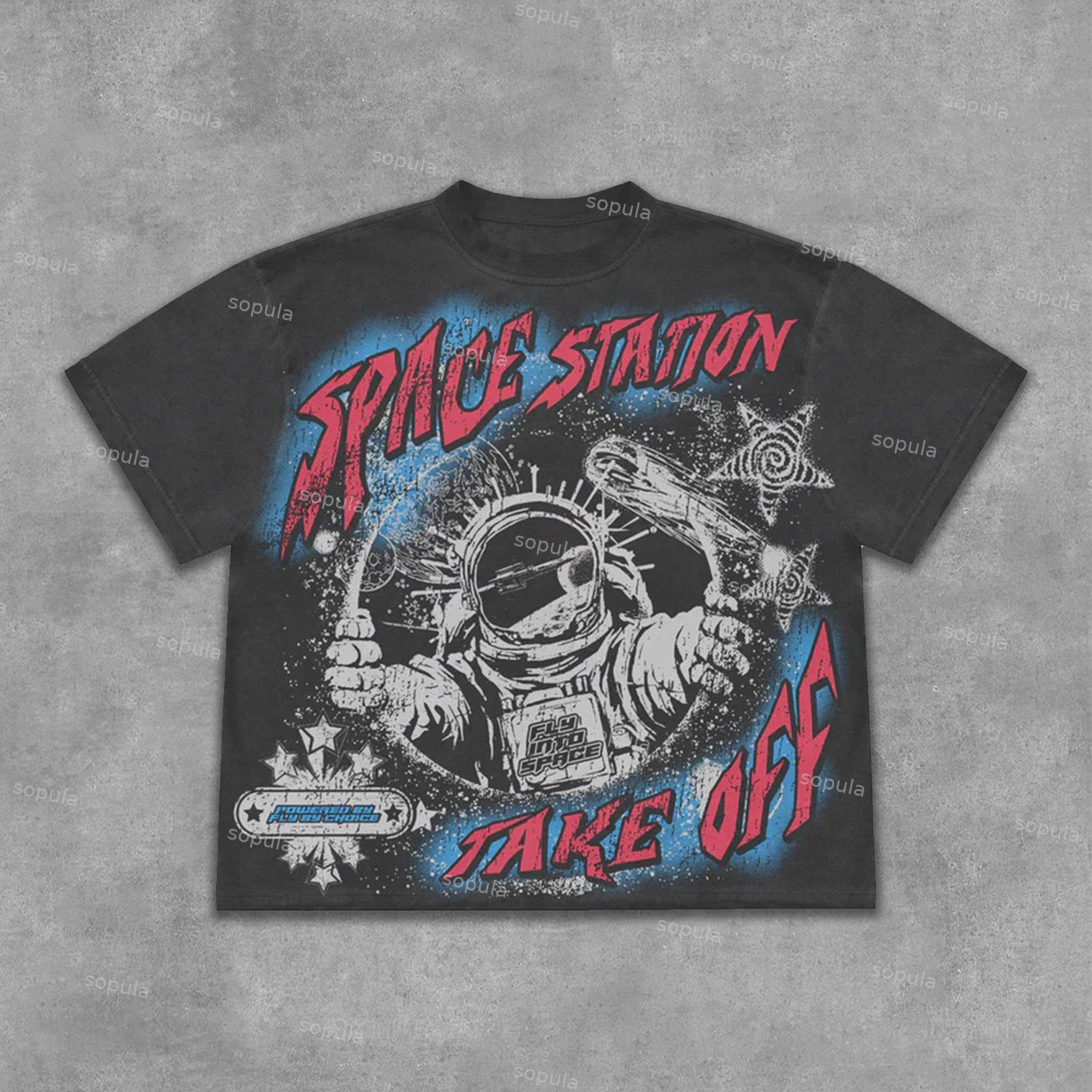 Fly By Choice x Space Station Graphic Acid Washed Retro T-Shirt Product Image