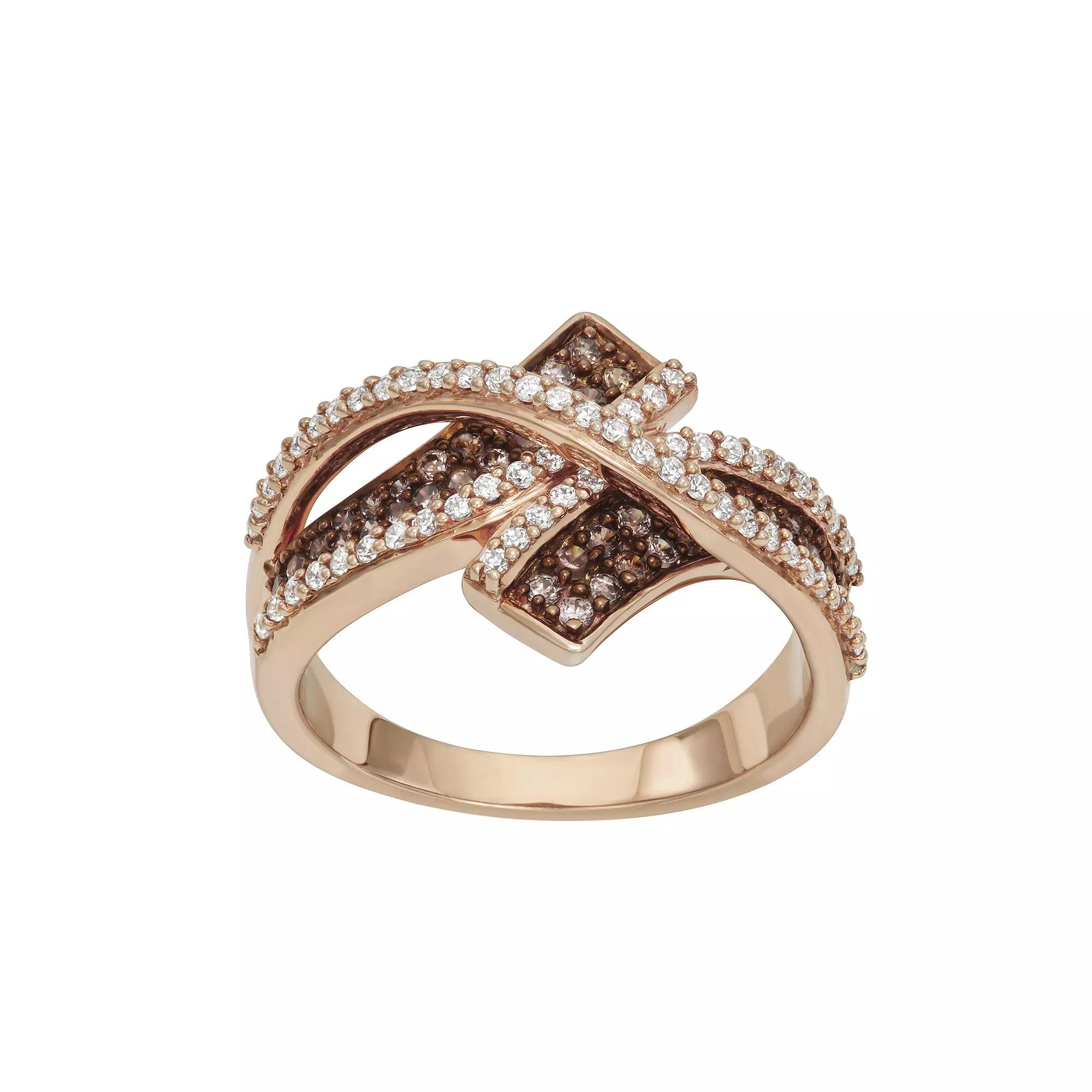 10k Rose Gold 3/4 Carat T.W. Brown & White Diamond Bypass Ring, Women's, Size: 5 Product Image