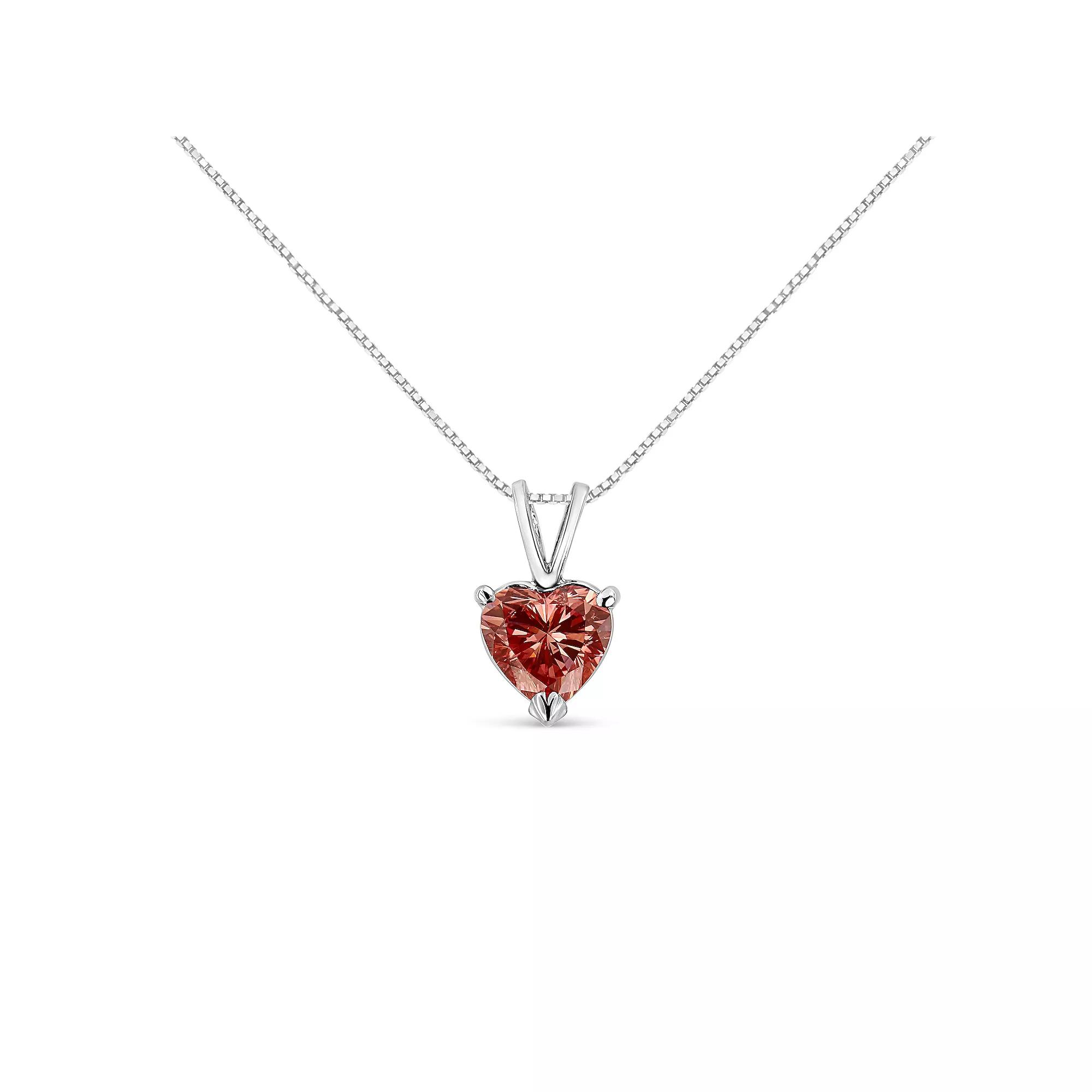 Haus of Brilliance 14k White Gold 1 Carat T.W. Lab-Grown Pink Heart Diamond Solitaire Pendant Necklace, Womens Product Image