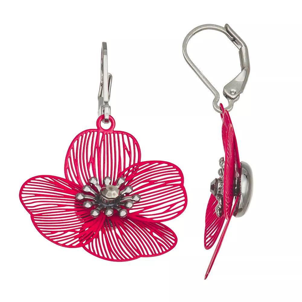 Simply Vera Vera Wang Leverback Small Flower Drop Earrings, Women's, Red Product Image