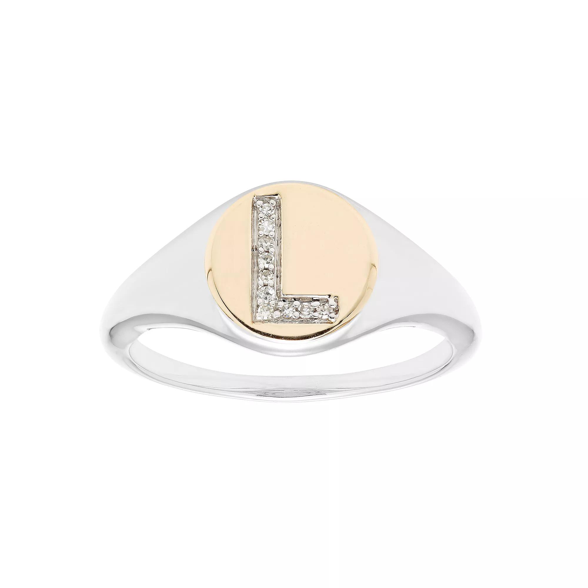 It's Personal 14k Gold Over Sterling Silver Diamond Accent Initial Signet Ring, Women's,  Product Image