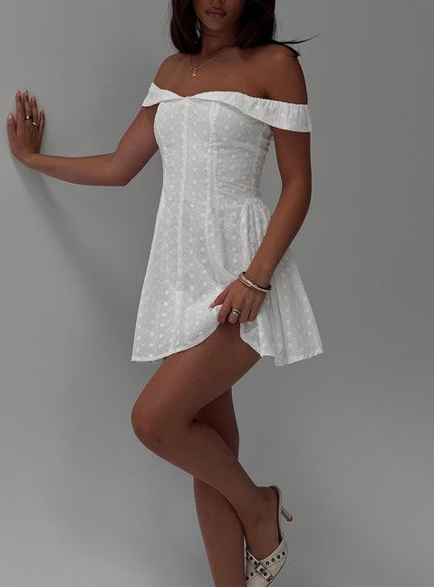 Rosebud Broderie Off The Shoulder Mini Dress White Product Image