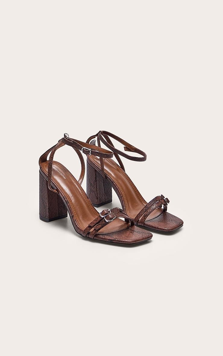Snake Pu Square Toe Buckle Detail Block Heeled Sandal Product Image