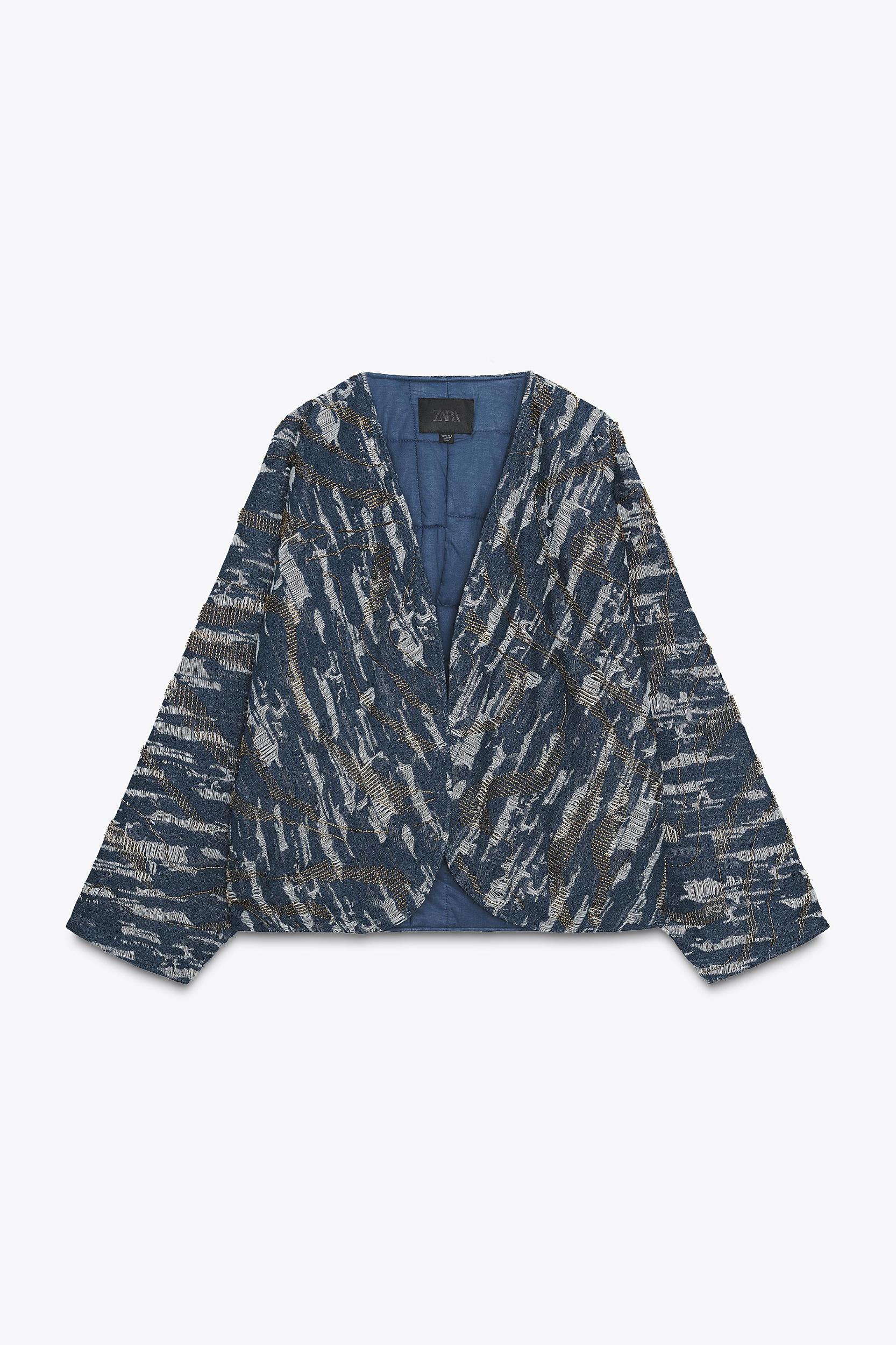 BEADED DENIM EFFECT PADDED KIMONO Product Image