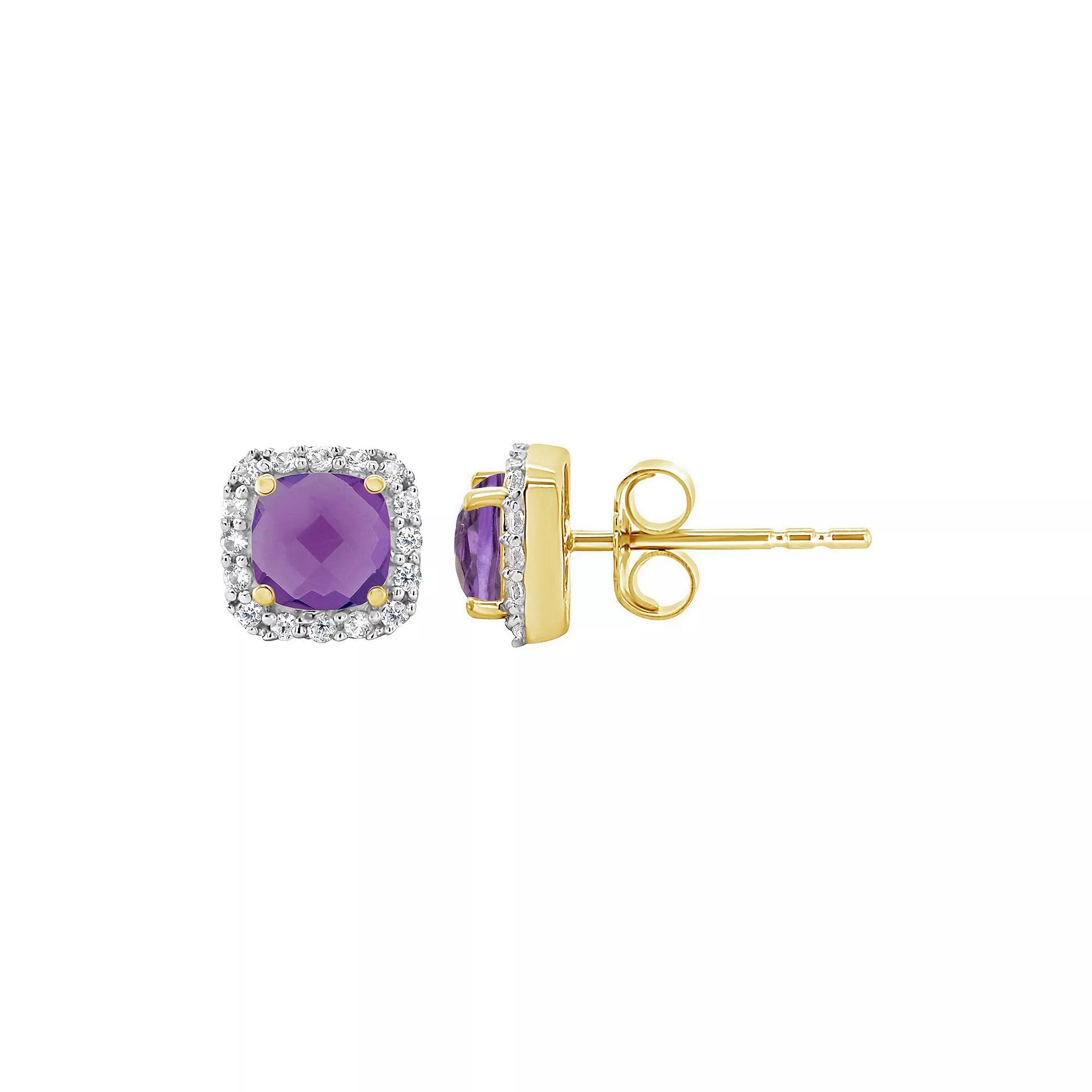 Celebration Gems 10K Yellow Gold 5mm Cushion Earrings, Women's, Purple Product Image