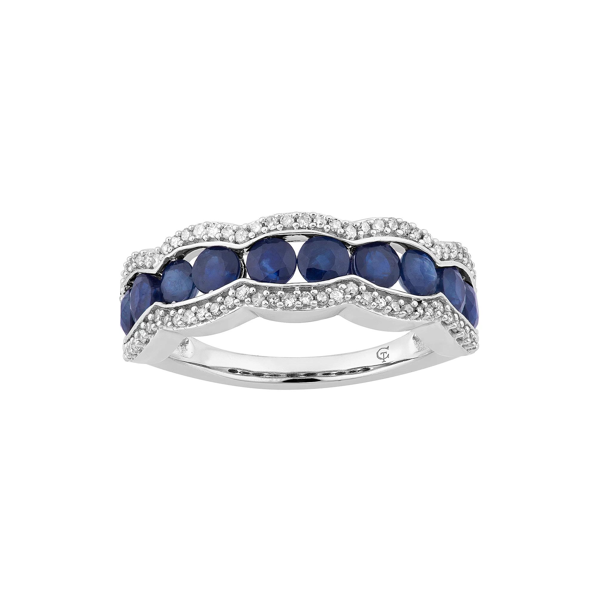 10k White Gold Channel-Set Sapphire & 1/4 Carat T.W. Diamond Ring, Women's, Size: 6, 10k Whgold Product Image