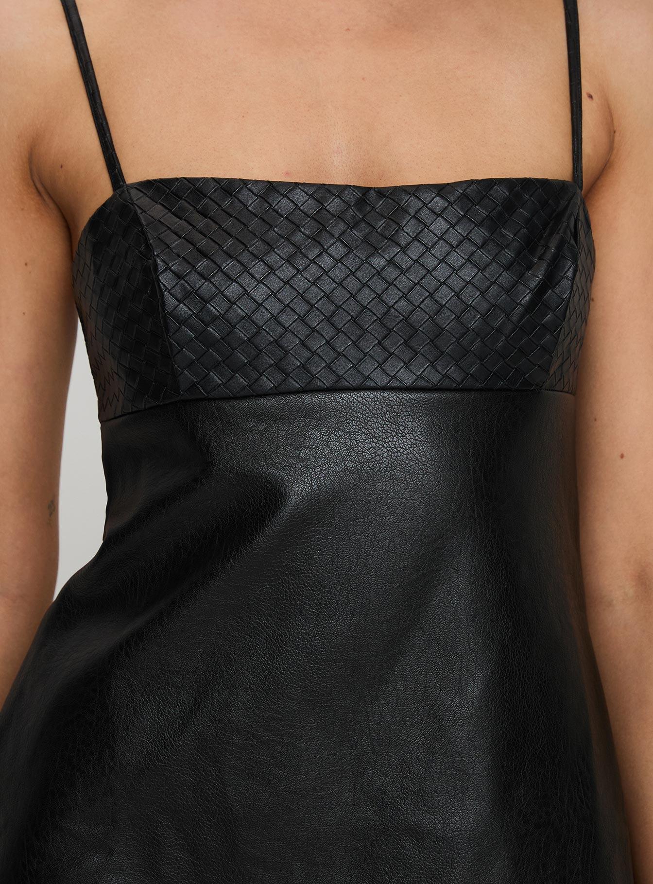 Isak Woven Faux Leather Mini Dress Black Product Image