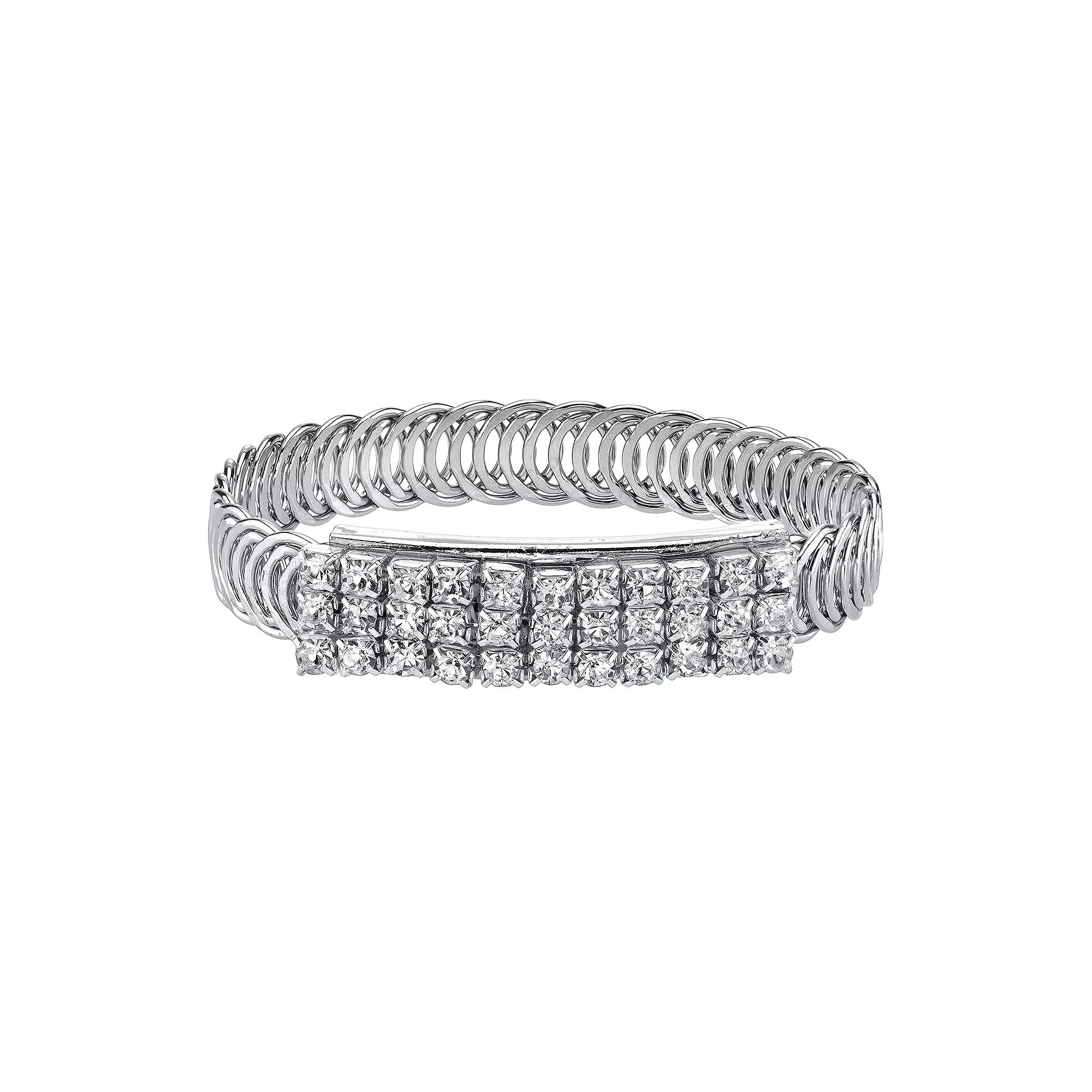 1928 Crystal Overlapping Circle Bangle Bracelet, Womens Silver Tone Product Image