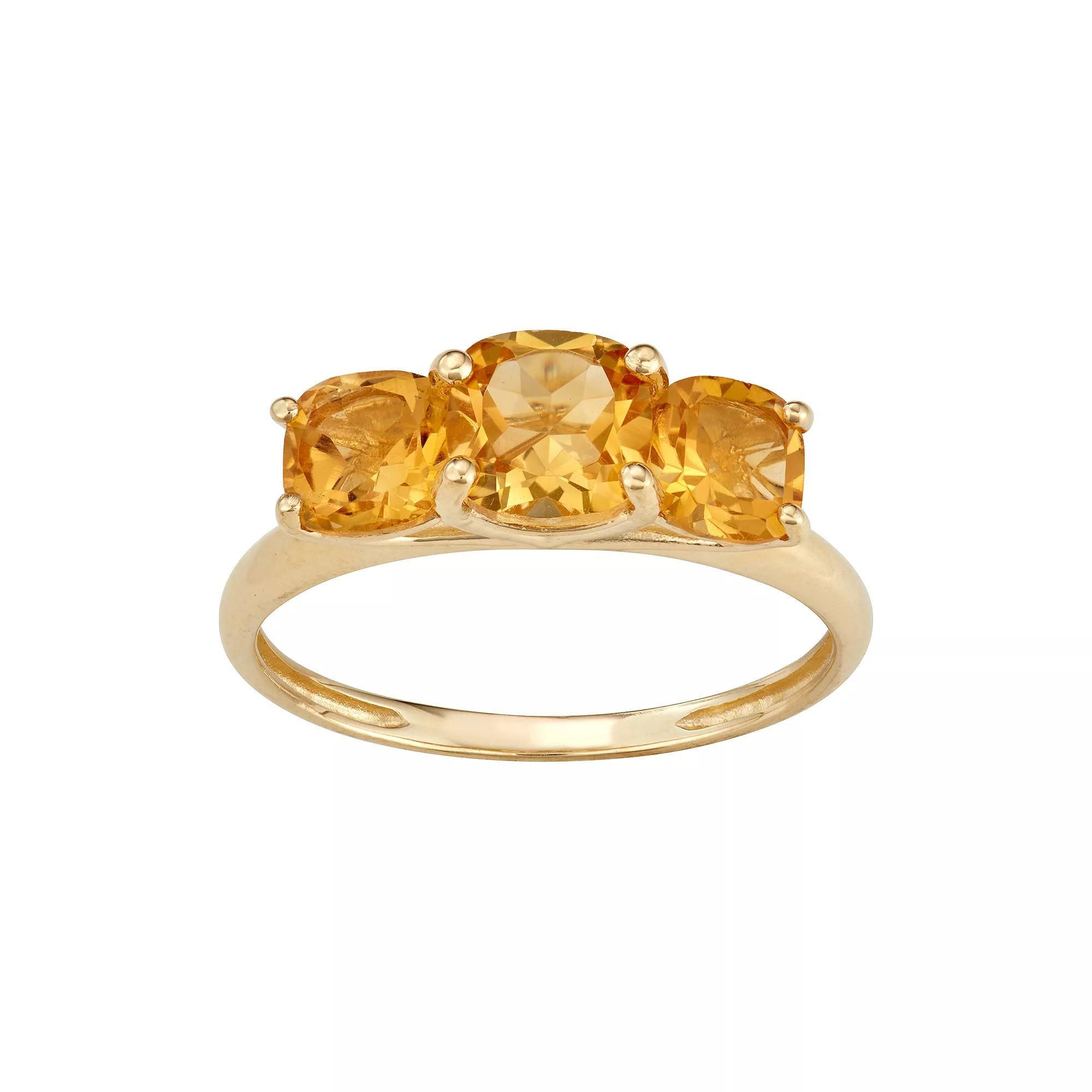 Designs by Gioelli 10k Gold 3-Stone Cushion Ring, Womens Citrine Product Image