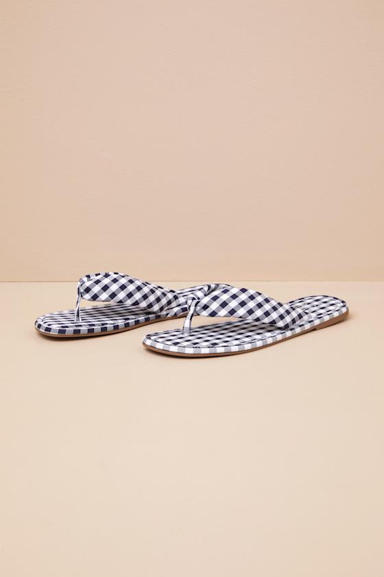 Gidget Navy Gingham Flat Thong Sandals Product Image