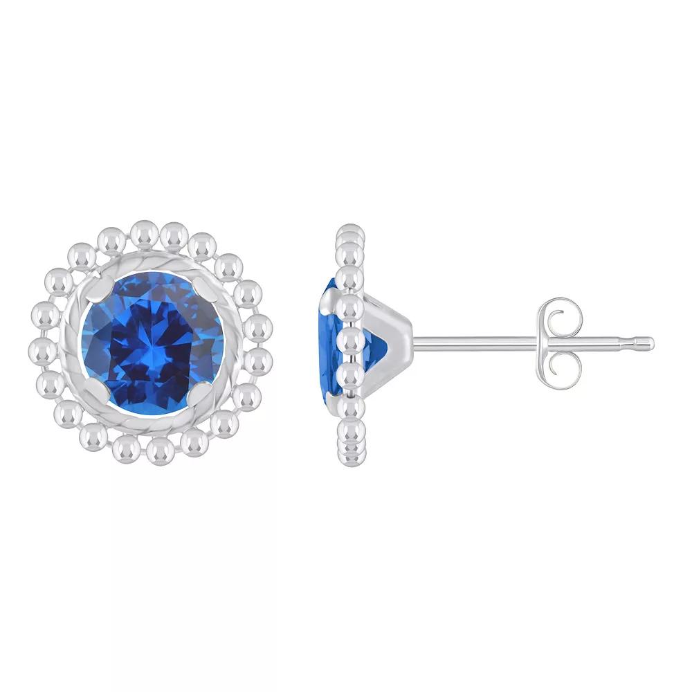 Celebration Gems Sterling Silver Round Lab-Created Gemstone Beaded Martini Stud Earrings, Women's, Created Blue Product Image