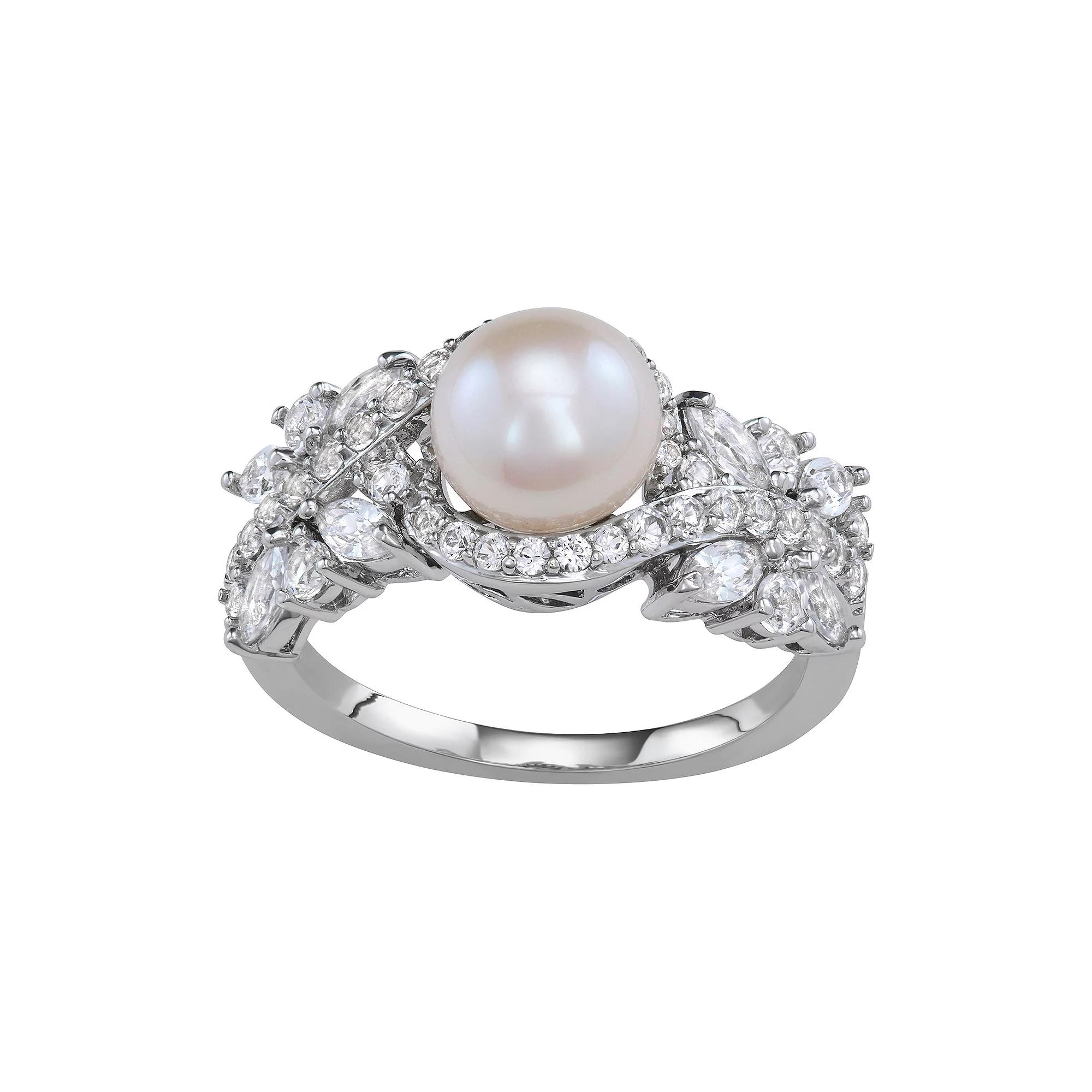 Classic Treasures Freshwater Cultured Pearl & Lab Created White Sapphire Ring, Women's,  Product Image