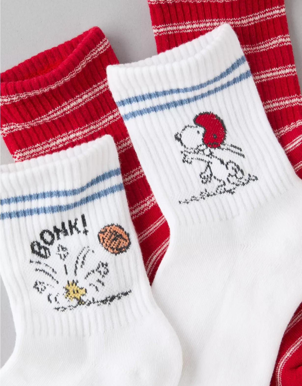 AE Snoopy Football Cropped Crew Socks 2-Pack Product Image