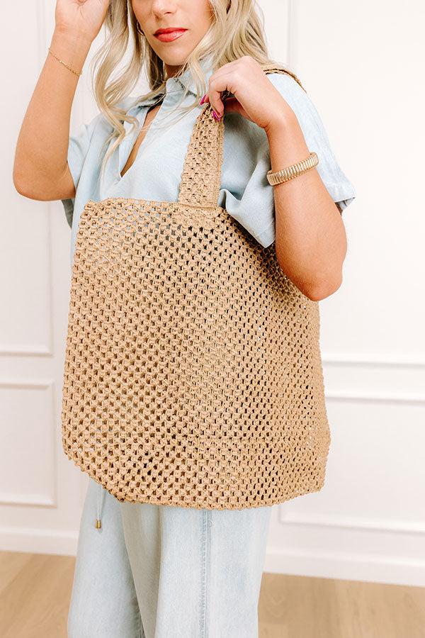 Beachy Vibes Raffia Crochet Tote in Brown Product Image
