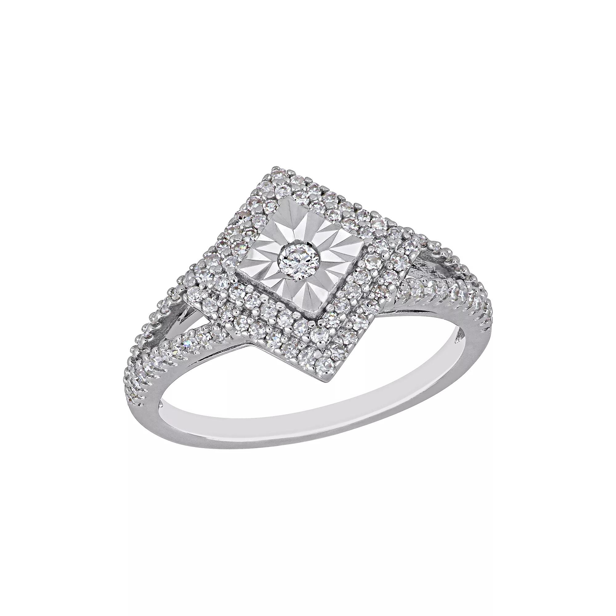 Stella Grace Sterling Silver 1/2 ct. T.W. Diamond Square Engagement Ring, Womens Product Image