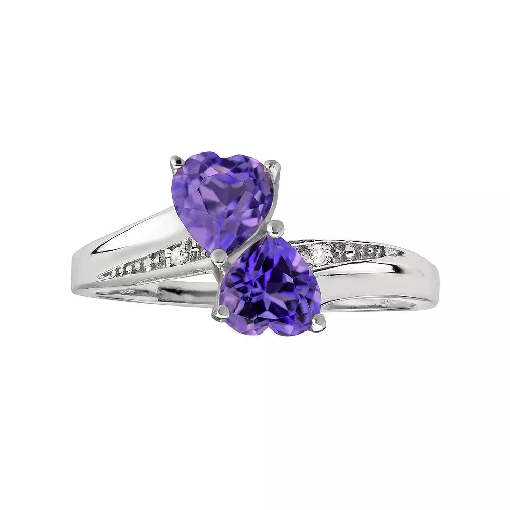 Gemminded Sterling Silver Amethyst & Diamond Accent Heart Bypass Ring, Women's, Size: 6, Purple Product Image