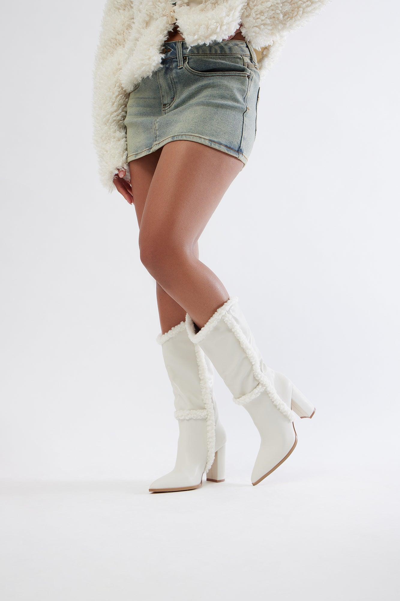 Saint Faux Fur Knee High Boots - Cream Product Image
