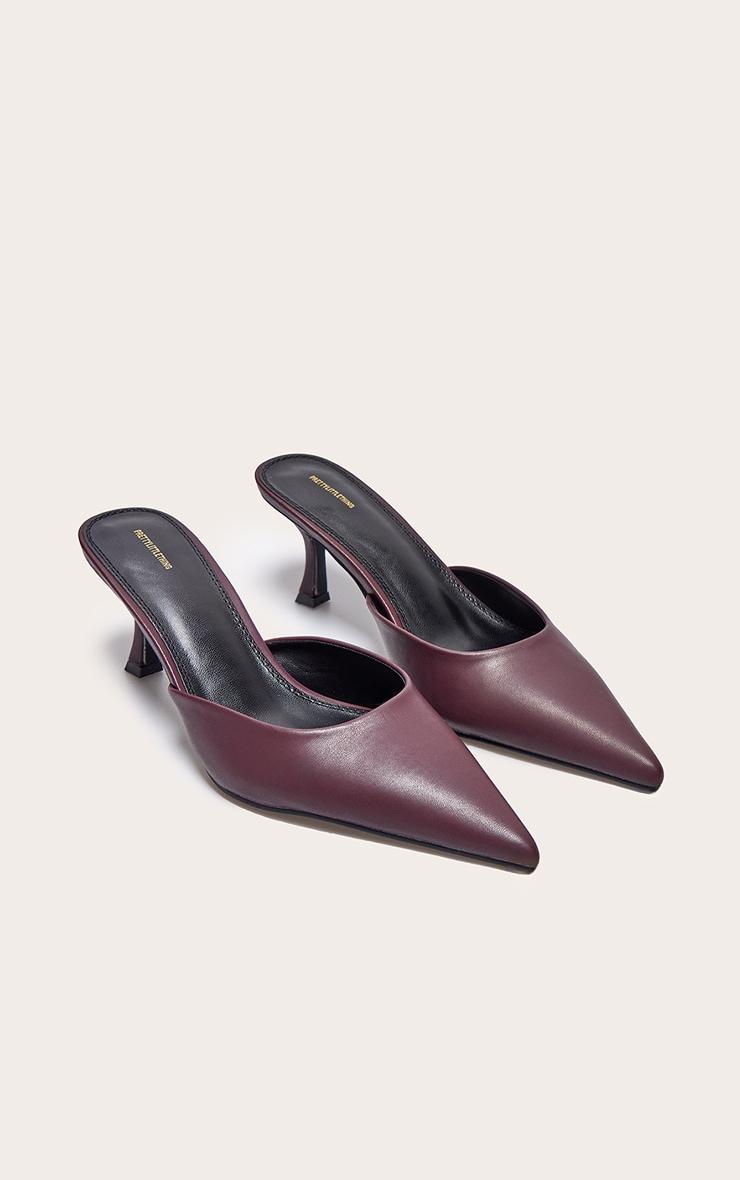 Burgundy PU Point Toe Mid Heeled Mules Product Image