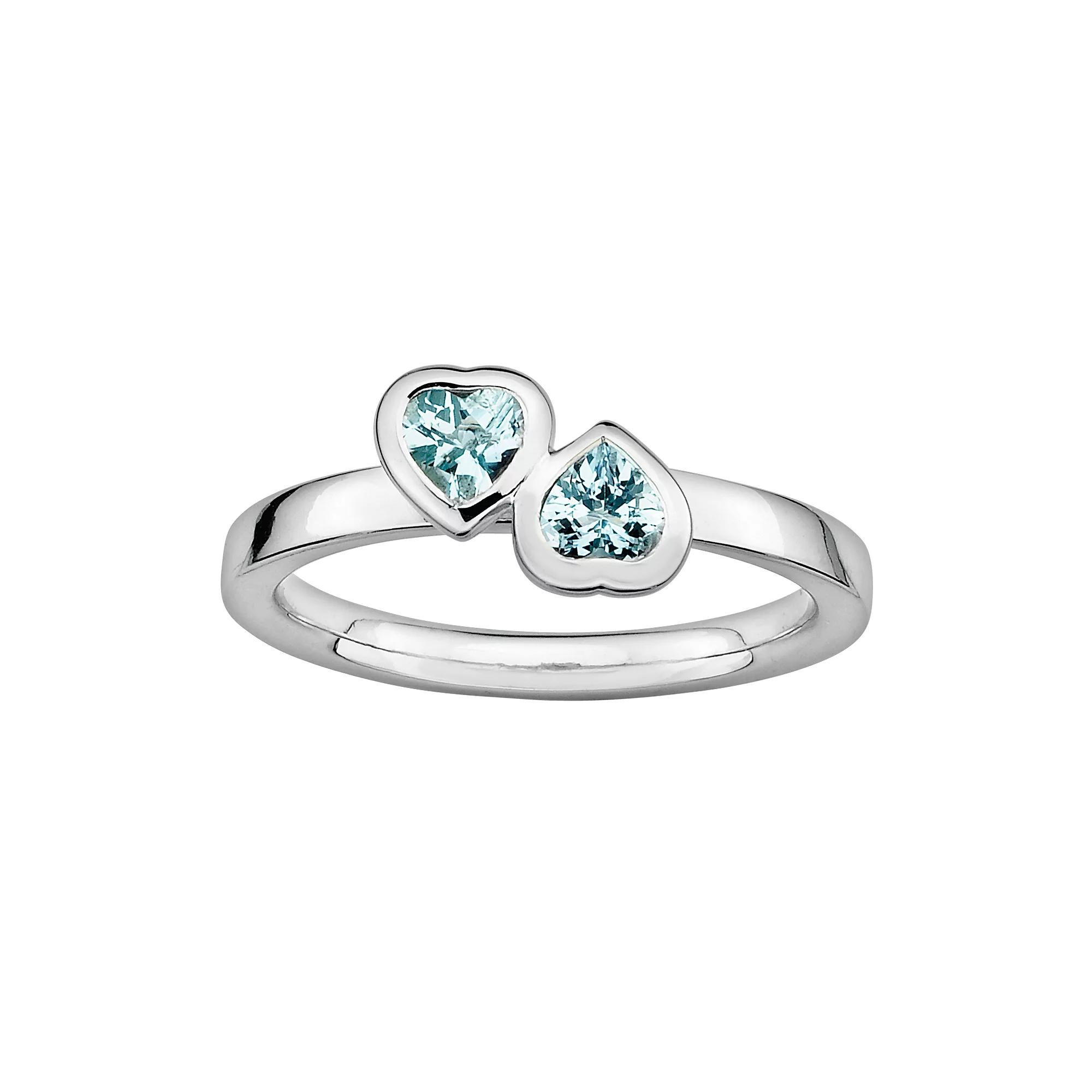 Stacks & Stones Sterling Silver Aquamarine Heart Stack Ring, Women's, Size: 10 Product Image