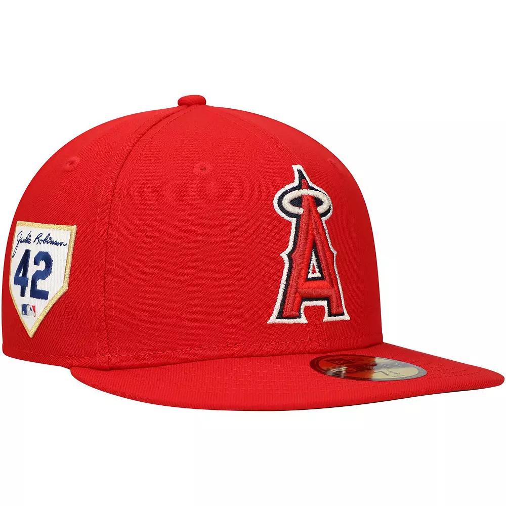 Men's New Era Red Los Angeles Angels Jackie Robinson Day Side Patch 59FIFTY Fitted Hat,  Product Image