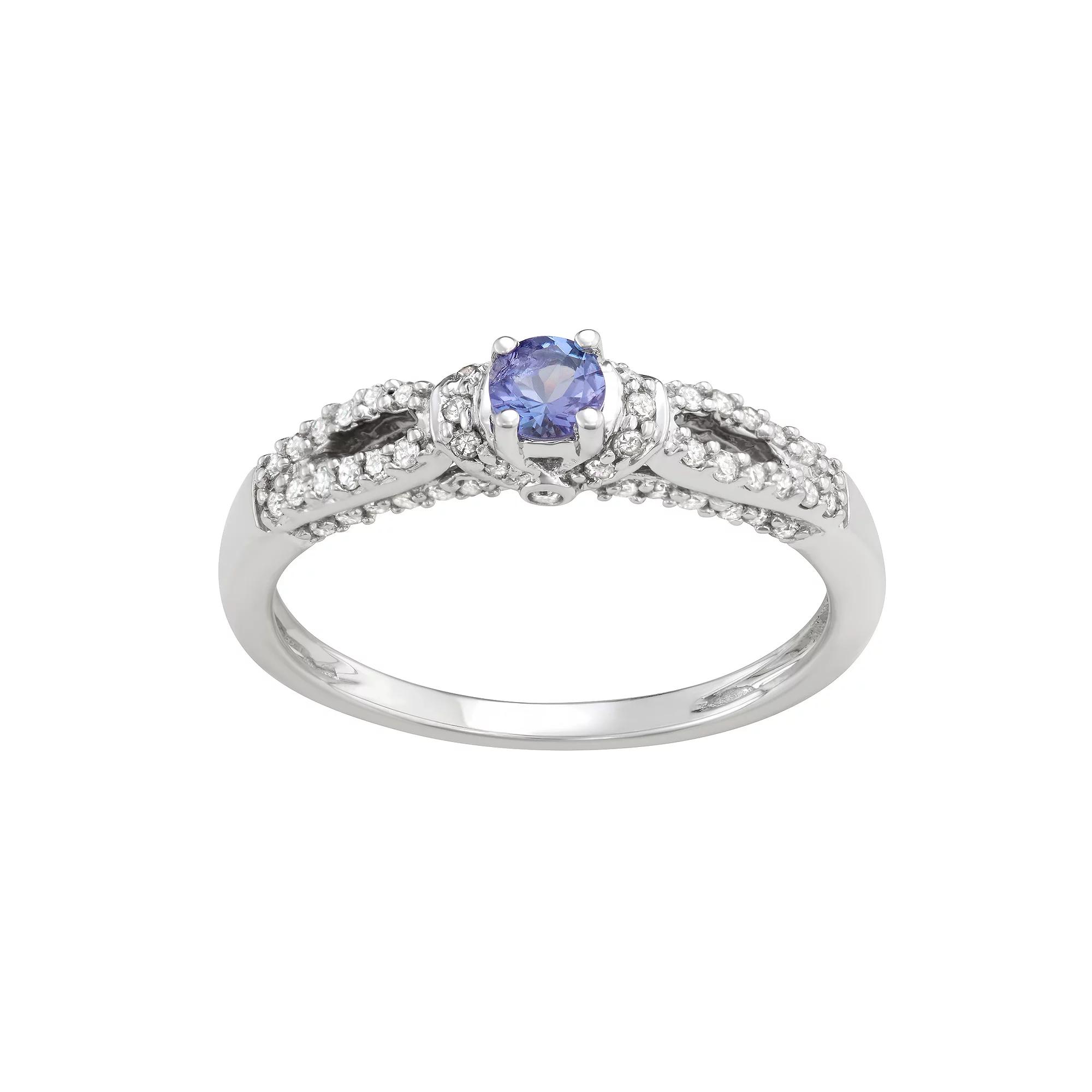 14k White Gold 1/3 Carat T.W. Diamond & Tanzanite Engagement Ring, Women's, Size: 6, 10k Whgold Product Image