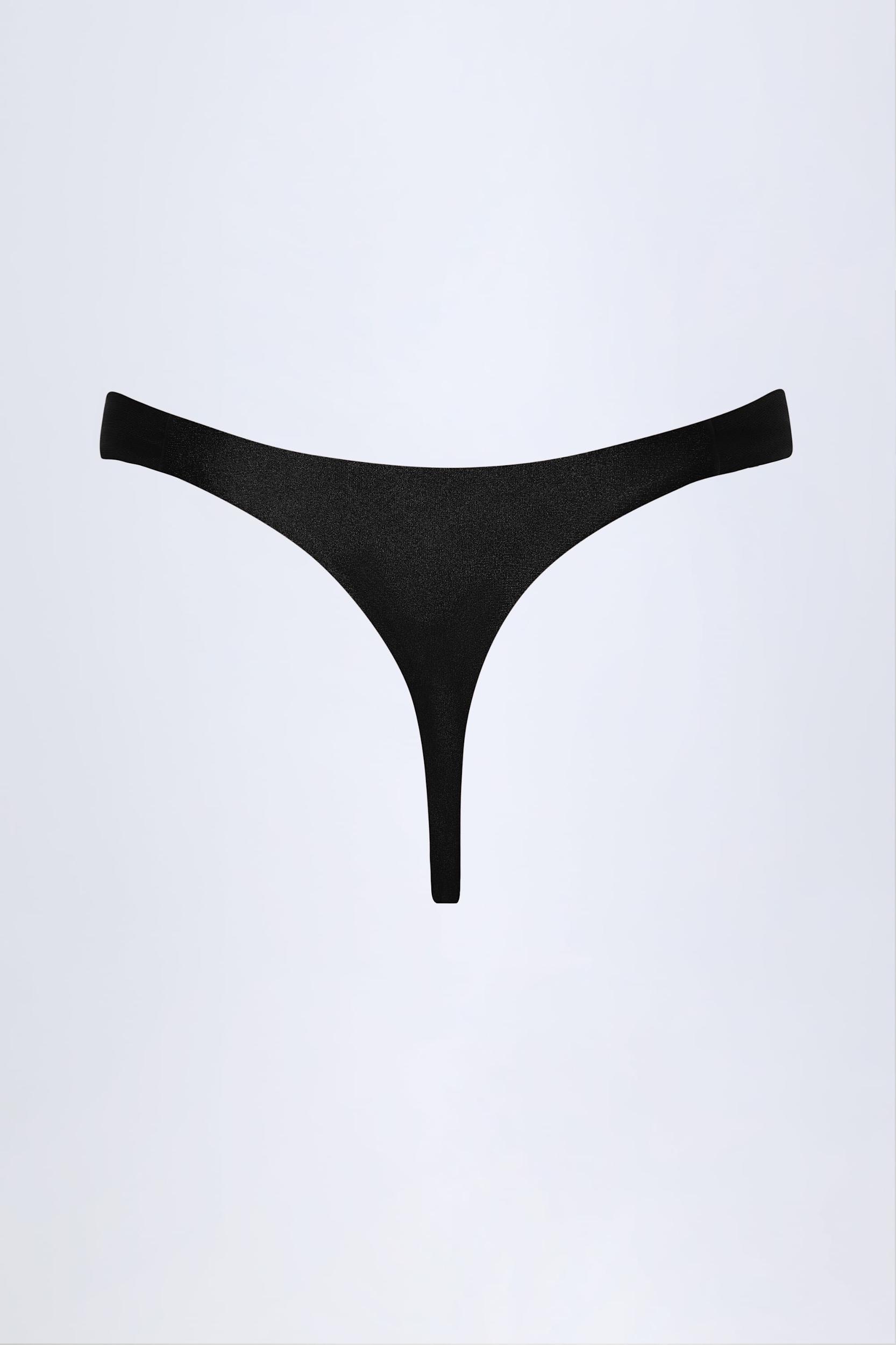 Hardware-Detail Thong Bikini Bottoms in Black Product Image
