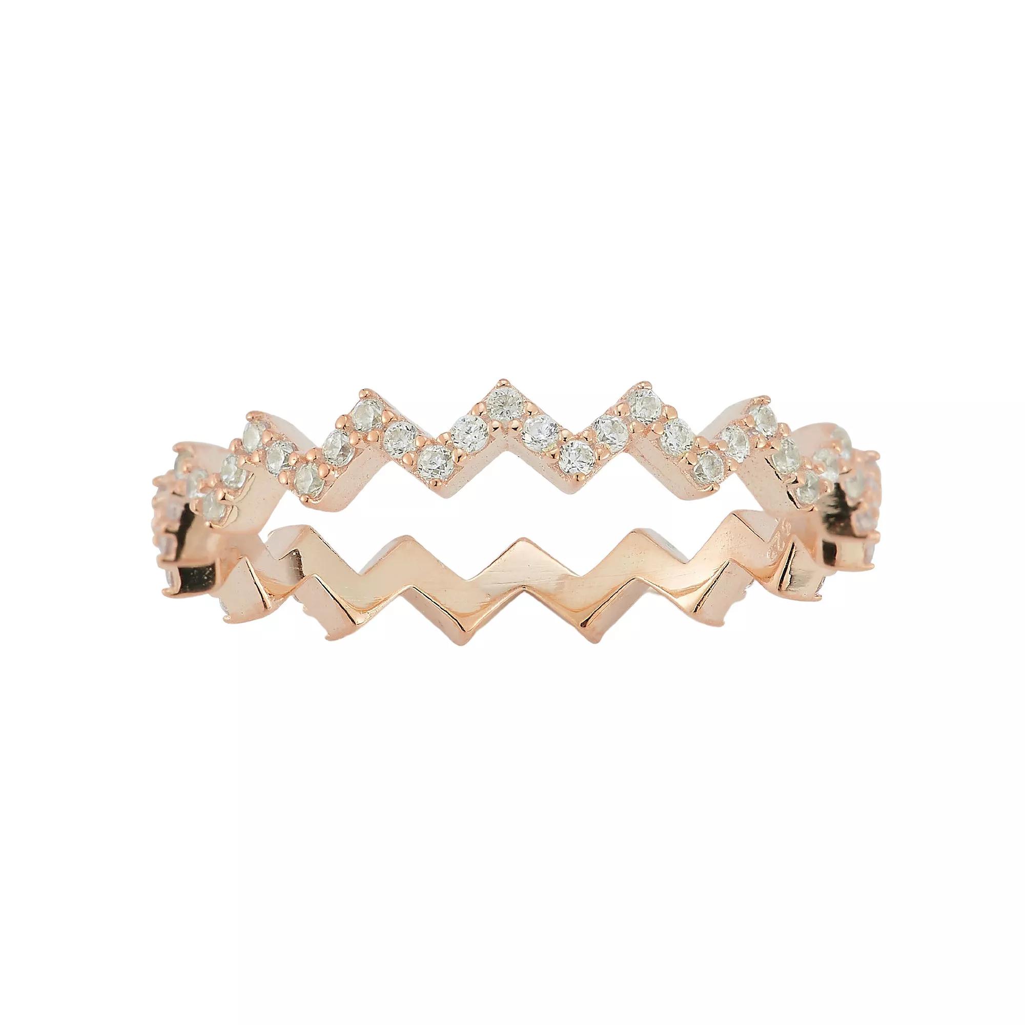 Sunkissed Sterling Sterling Silver Cubic Zirconia Zigzag Ring, Women's, Size: 8, Rose Gold Tone Product Image