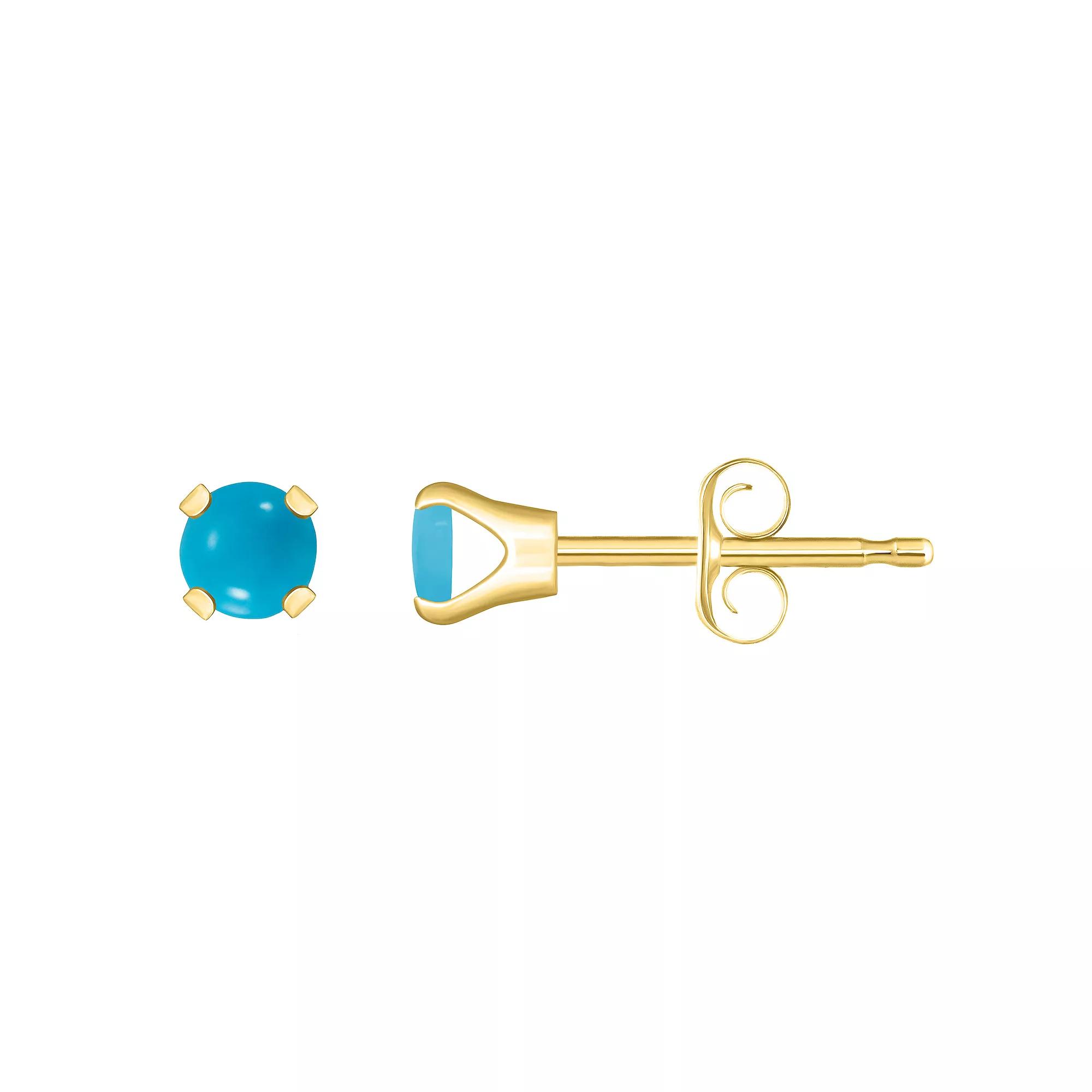 Celebration Gems Round Turquoise Stud Earrings, Women's, 14k Gold Product Image
