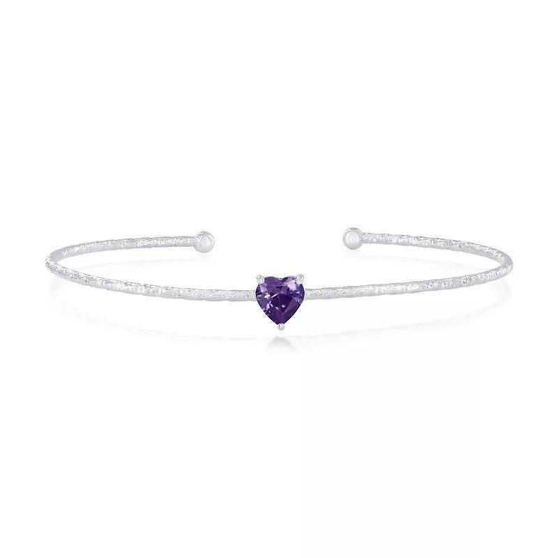 Argento Bella Sterling Silver Cubic Zirconia Birthstone Heart Bangle Bracelet, Women's, Size: 7", February Product Image