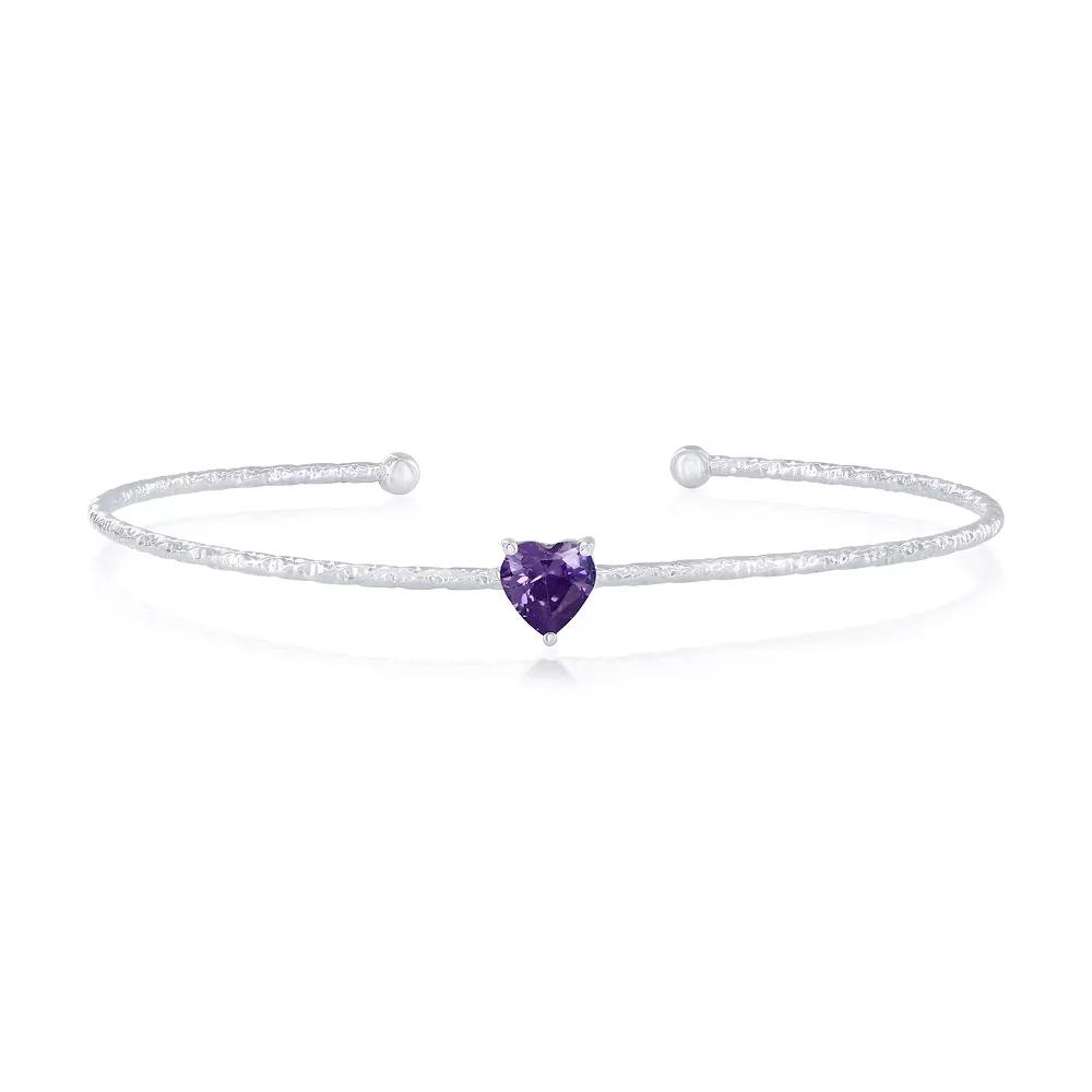 Argento Bella Sterling Silver Cubic Zirconia Birthstone Heart Bangle Bracelet, Women's, Size: 7", February Product Image