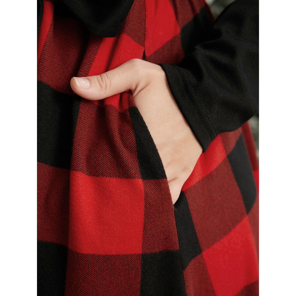 Plus Size Solid Patchwork Pocket Belted Plaid Dress Scarlet Women Elegant Belted V-neck Long Sleeve Curvy Midi Dress BloomChic 18-20/2X Product Image