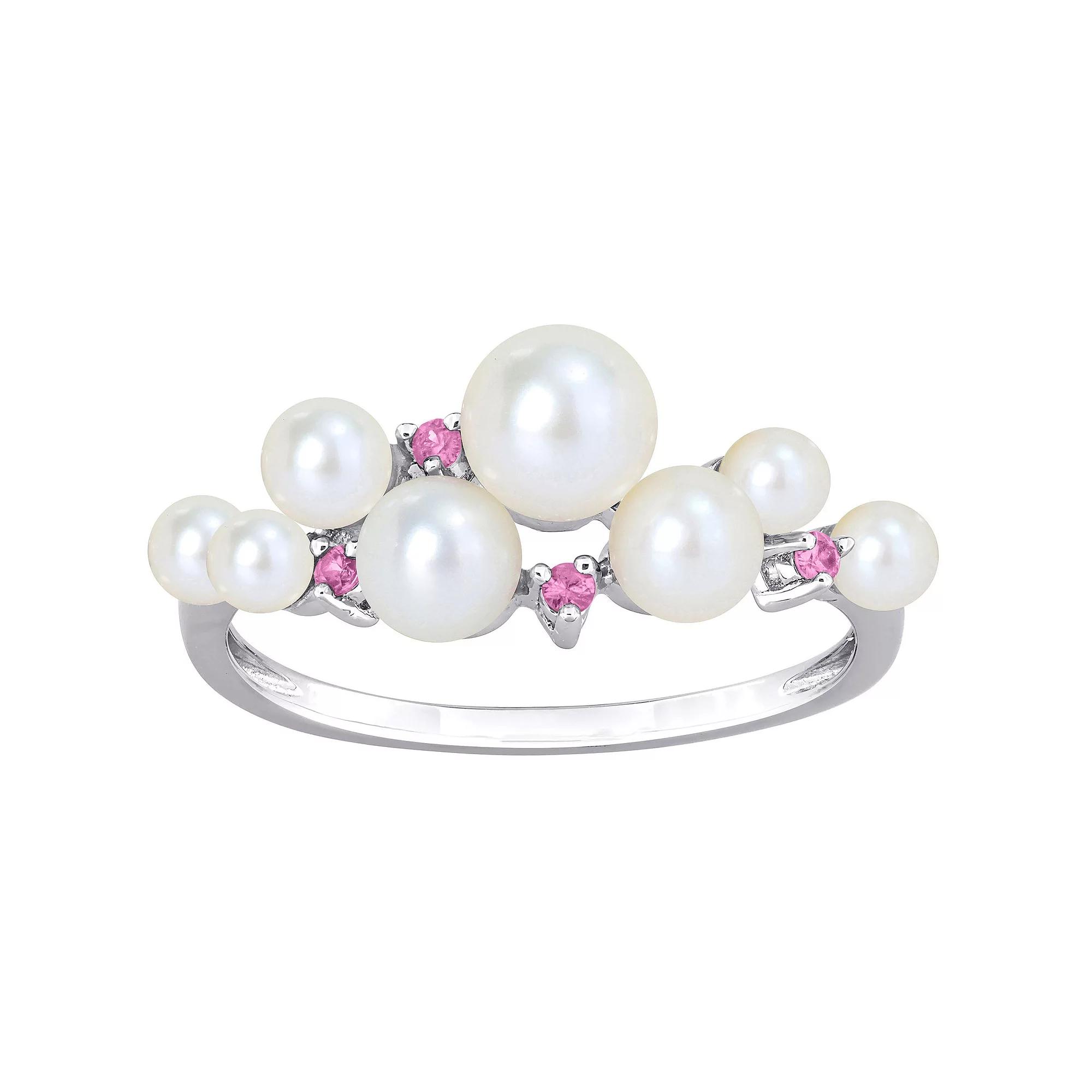 Stella Grace Sterling Silver Pink Sapphire & Freshwater Cultured Pearl Fashion Ring, Women's,  Product Image