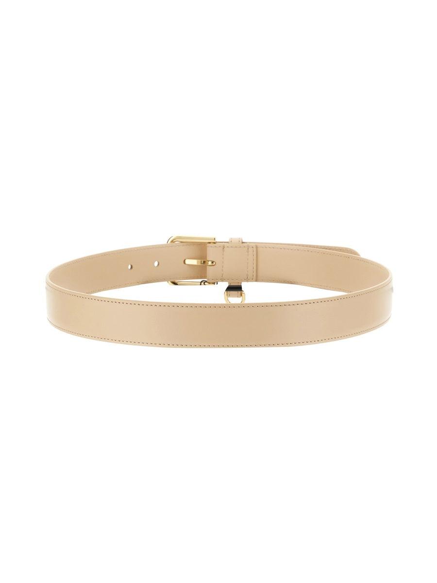 DOLCE & GABBANA Logo-lettering Leather Belt In Beige Product Image