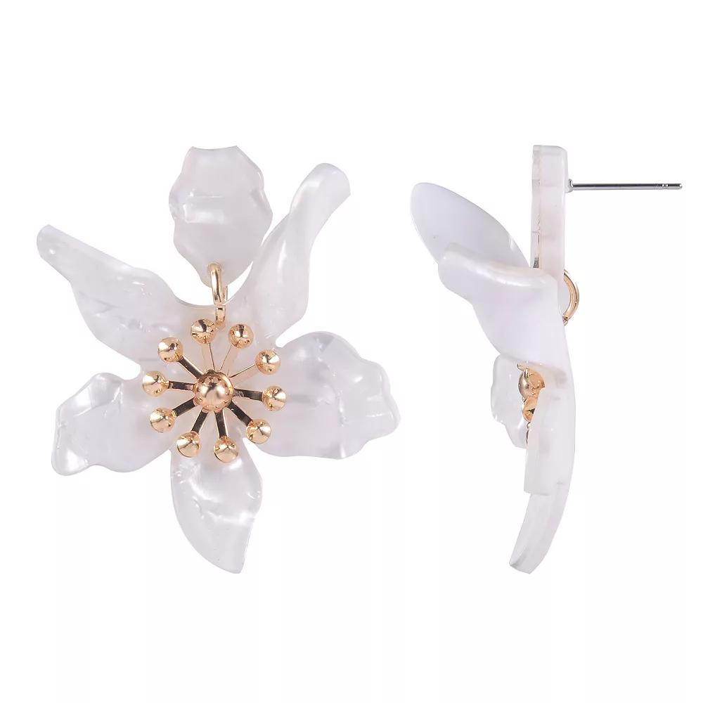 Emberly Gold Tone and White Flower Drop Earrings, Women's Product Image