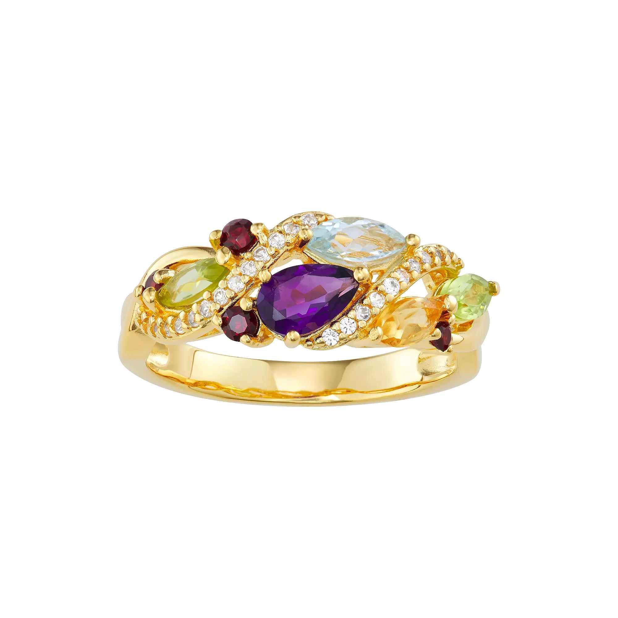 14k Gold Over Silver Multi Gemstone Cluster Ring, Women's, Size: 6, Gold Tone Product Image