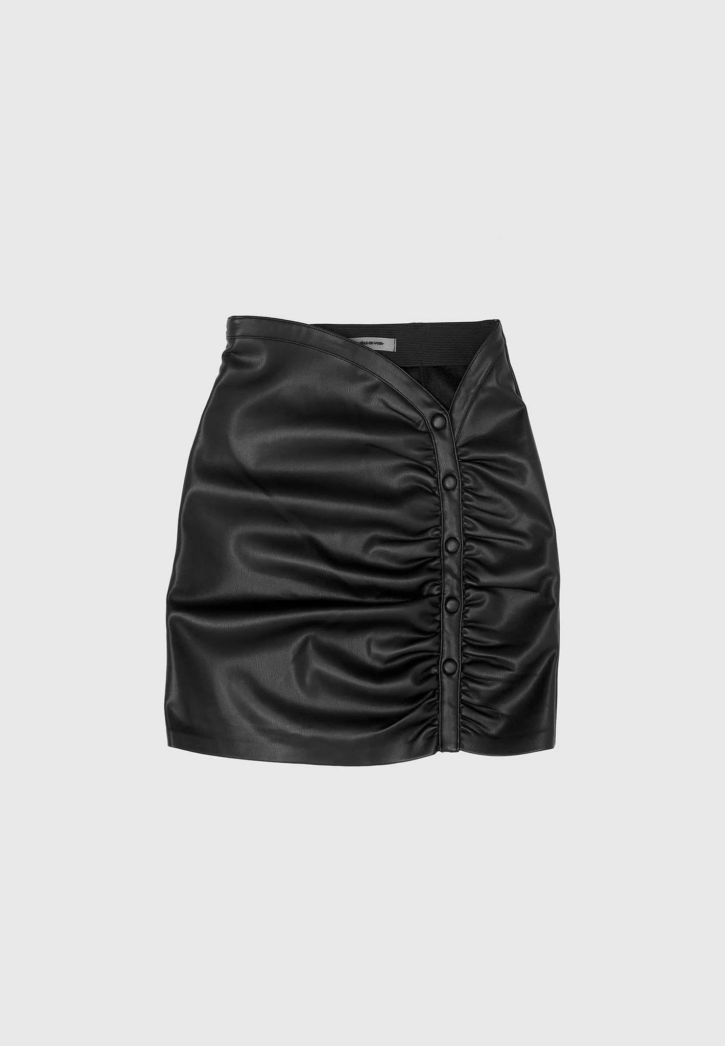 Leather Ruched Mini Skirt - Black Female Product Image