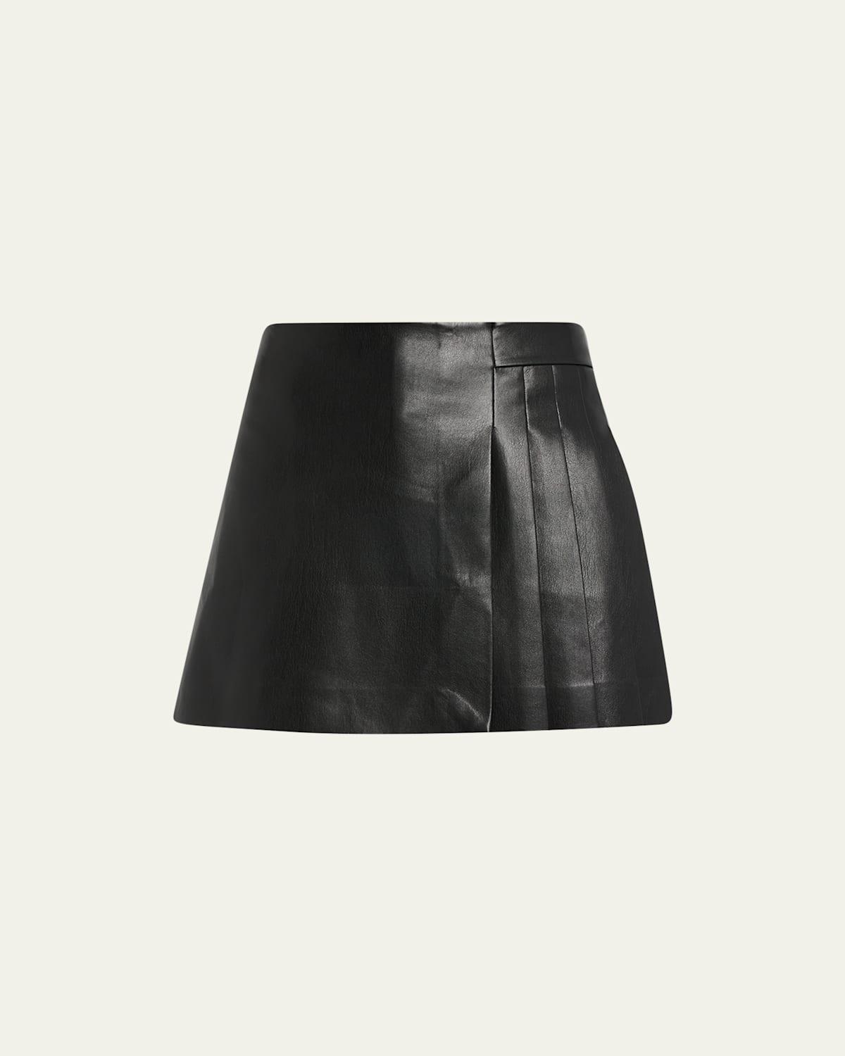 Toni Vegan Leather Asymmetric Pleated Mini Skirt Product Image