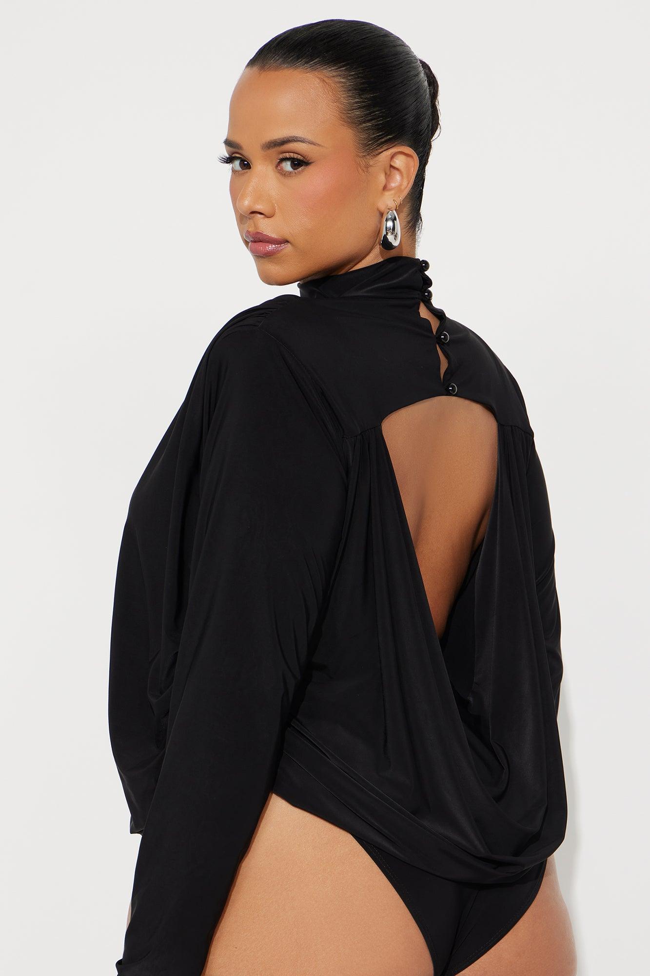Isabella Shoulder Pads Cowl Back Bodysuit - Black Female Product Image