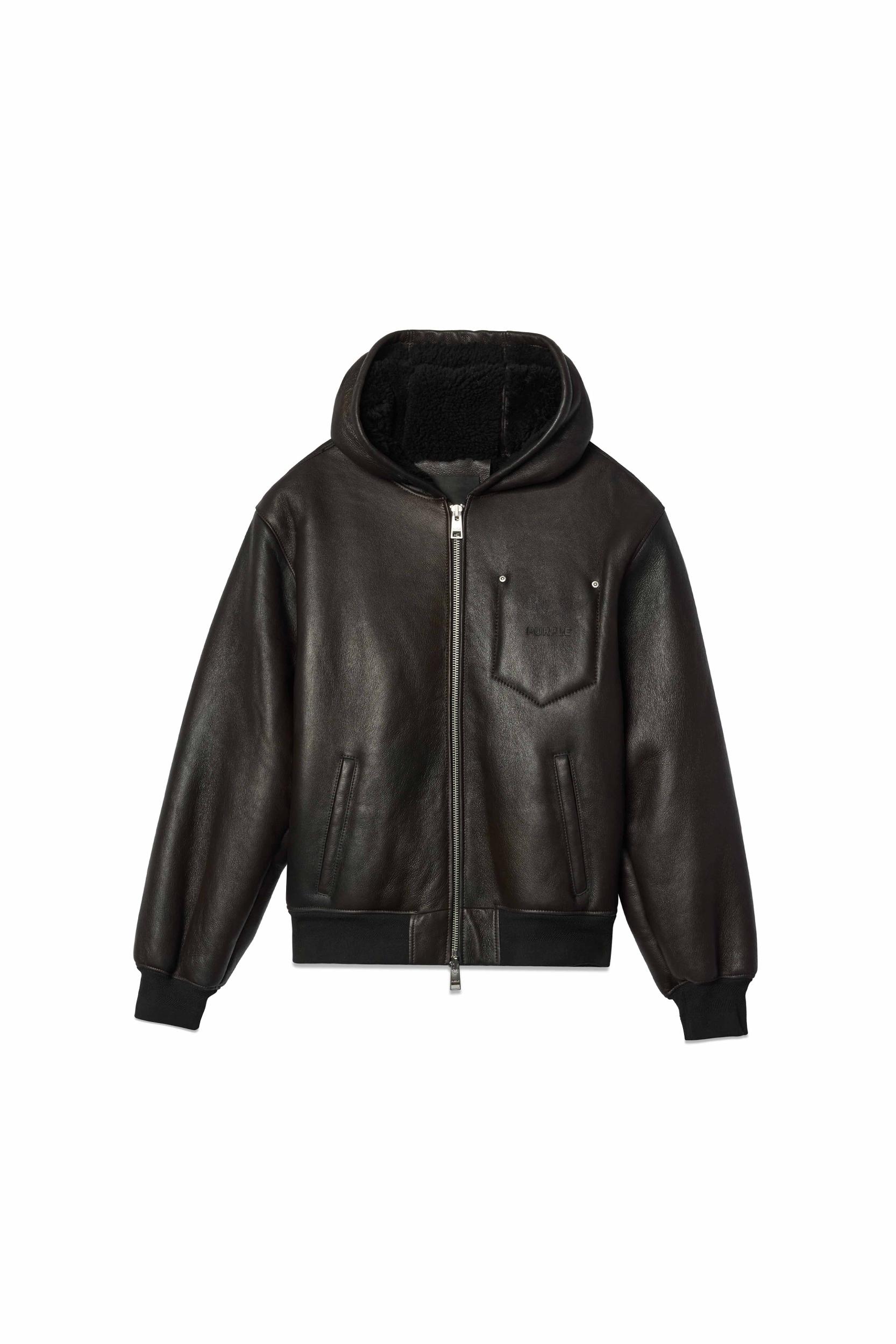 Leather Zip Up Hoodie Male Product Image