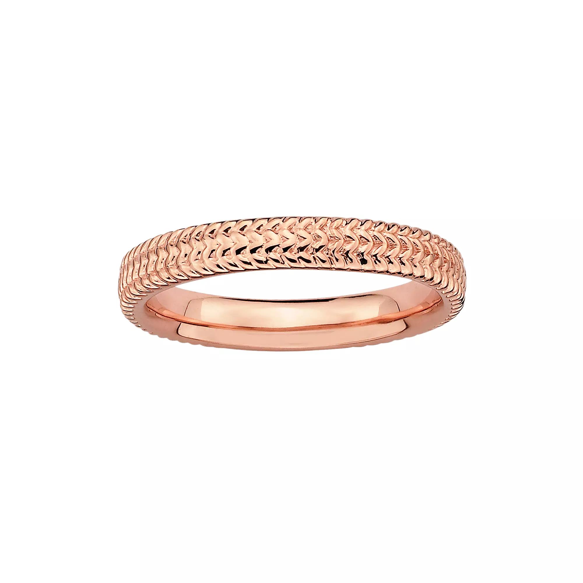 Stacks & Stones 18k Rose Gold Over Silver Textured Stack Ring, Women's, Size: 10, Pink Product Image