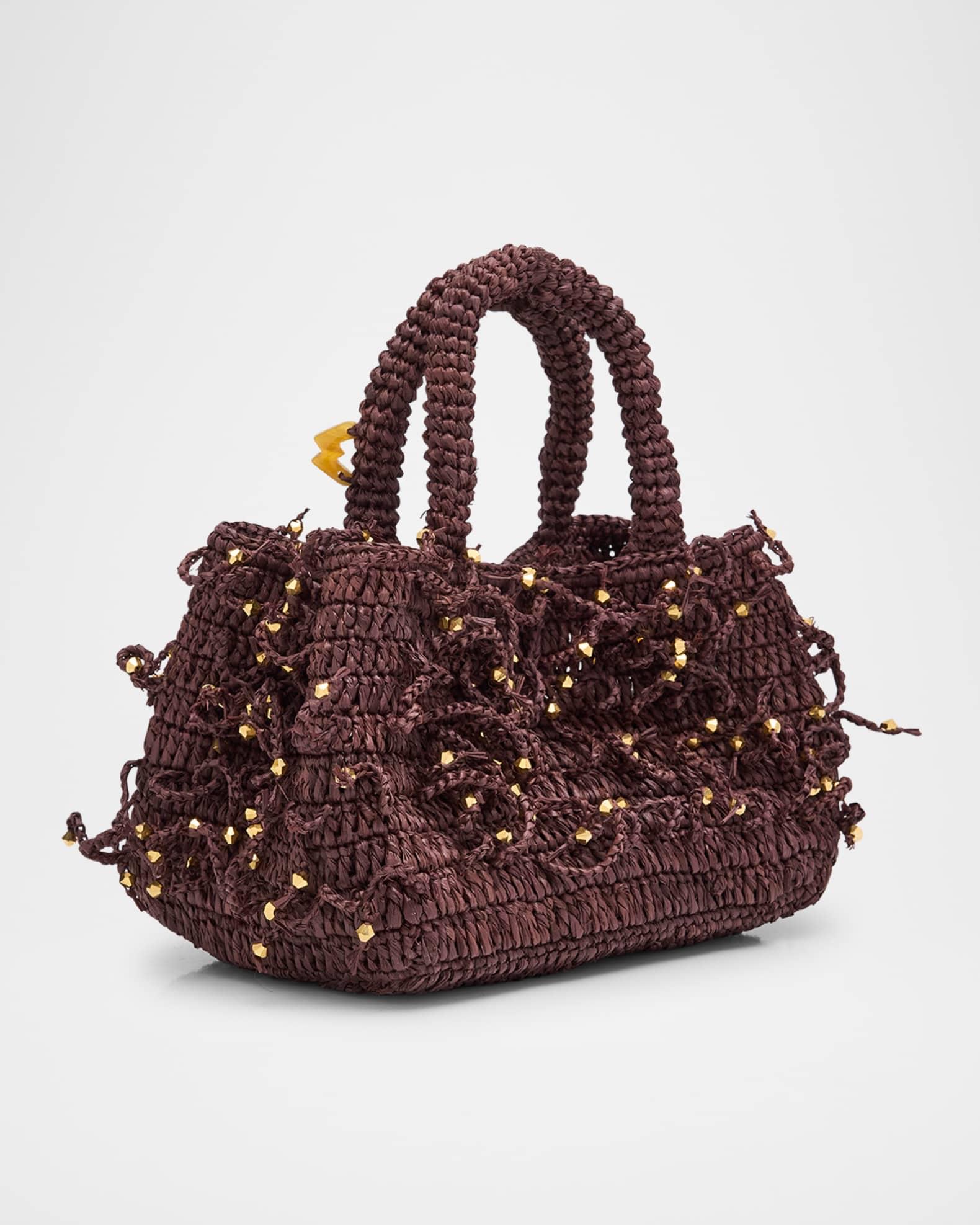 Fanny Woven Top-Handle Bag with Beaded Fringe Product Image