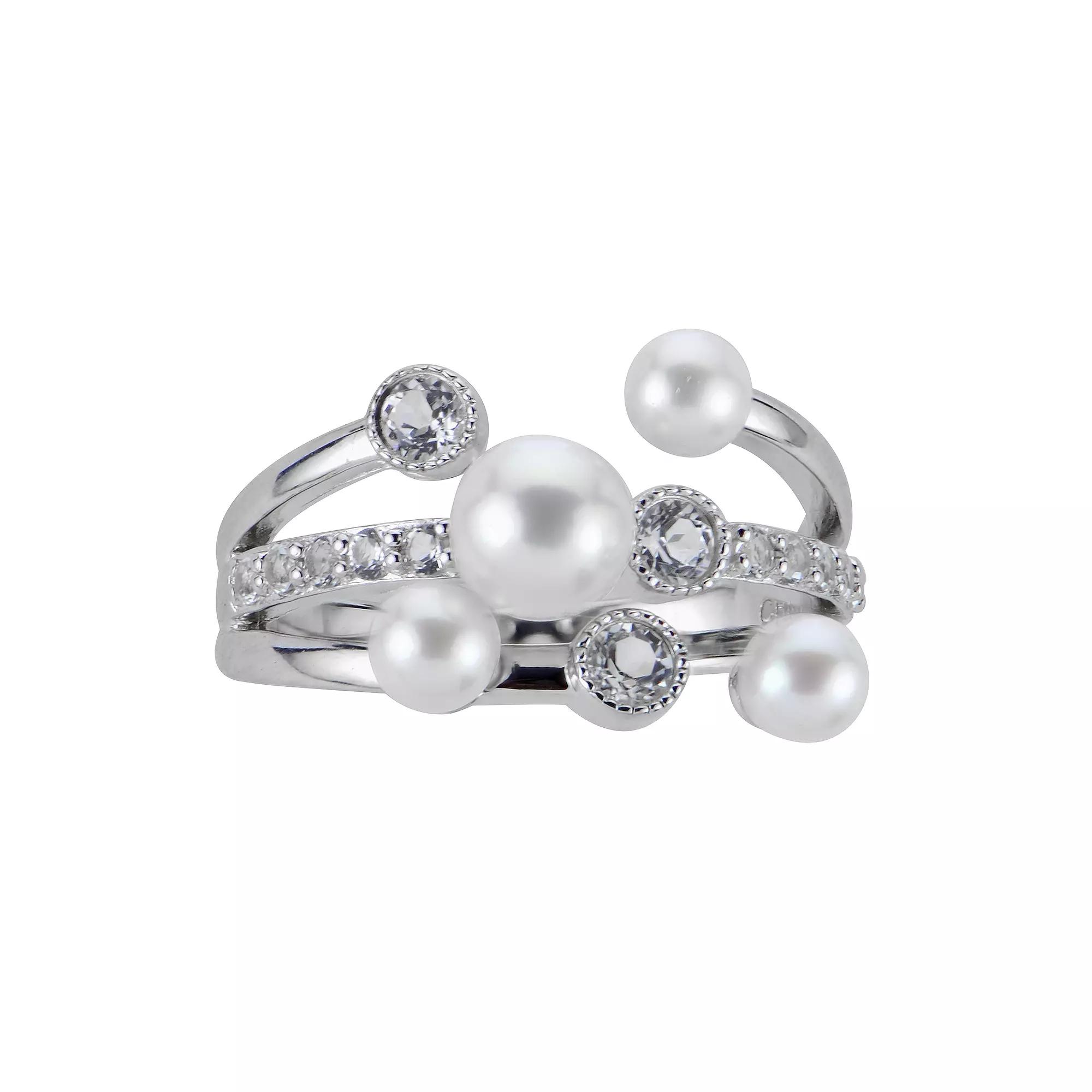 PearLustre by Imperial Sterling Silver Freshwater Cultured Pearl & White Topaz Crossover Ring, Womens Product Image