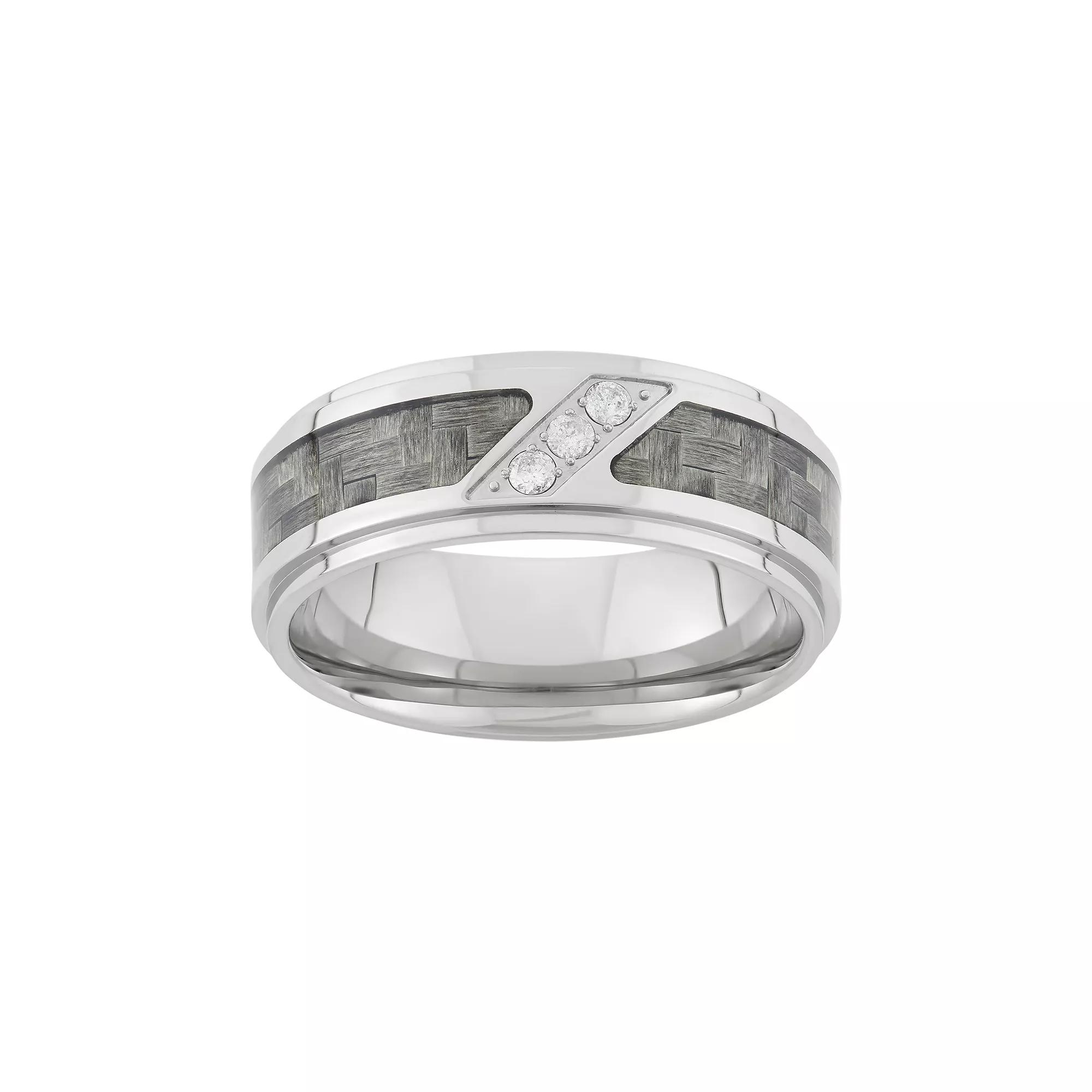 1/10 Carat T.W. Diamond Stainless Steel and Carbon Fiber Wedding Band - Men, Men's, Size: 14, Two Tone Product Image