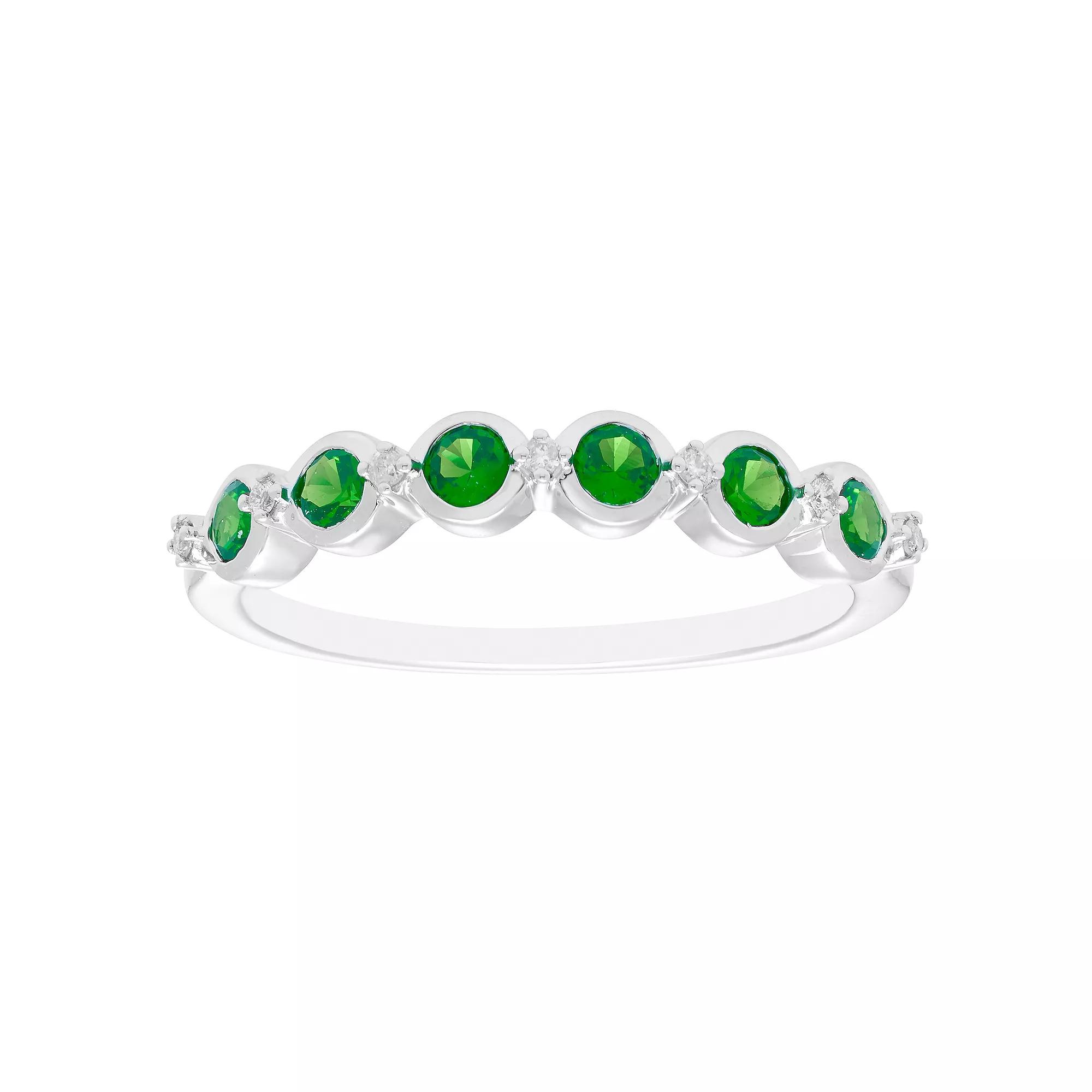 Boston Bay Diamonds Sterling Silver Gemstone & 1/10 Carat T.W. Diamond Stacking Ring, Women's,  Product Image