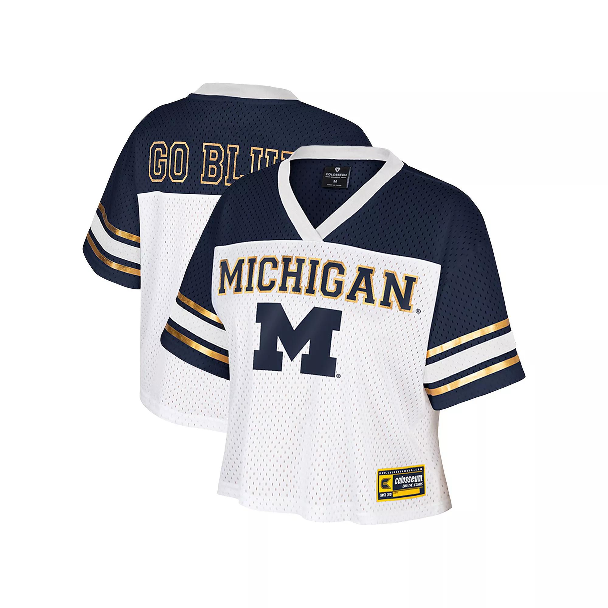 Women's Colosseum White Michigan Wolverines Treasure Cropped Football Jersey,  Product Image