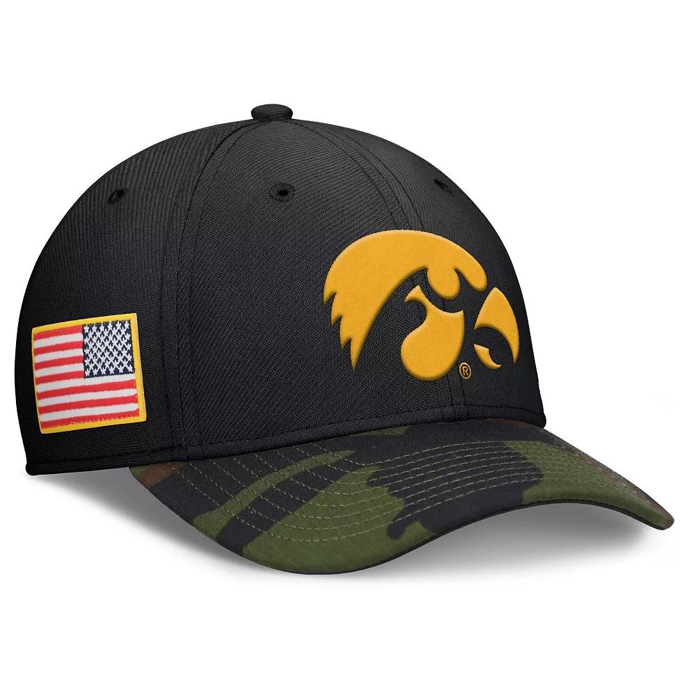 Men's Nike Black/Camo Iowa Hawkeyes 2024 Military Appreciation Rise Swoosh Performance Flex Hat, Size: Medium/Large Product Image