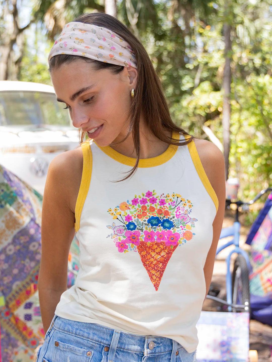 Ringer Tank Top - Grey Peace Sign Product Image